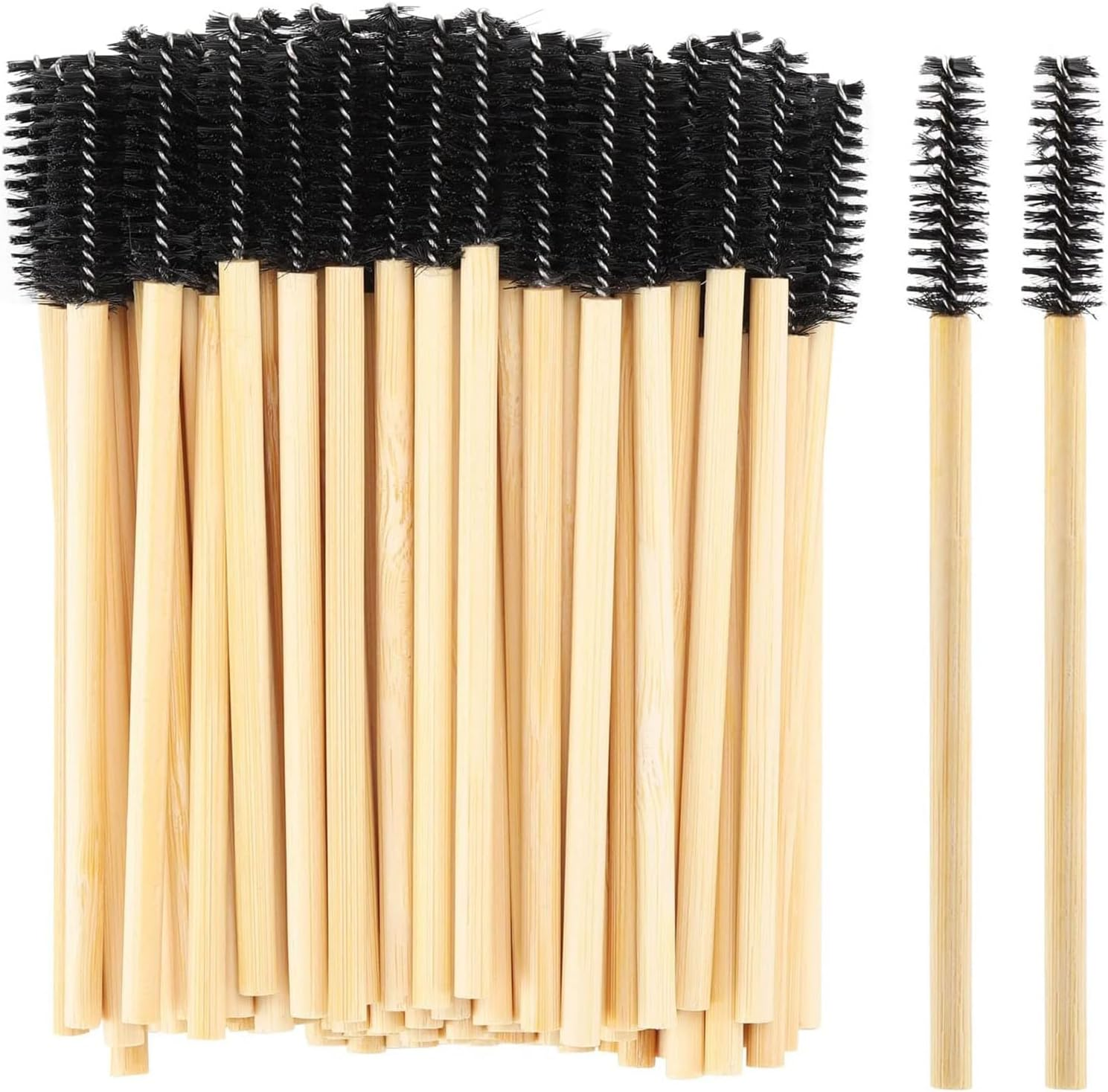 Mtxorvix 100 PCS Mascara Wands Eyelash Brushes, Lash Spoolies, Bamboo Eyelash Spoolies, Eyebrow Brush Applicator Cosmetic Makeup Brush Tool Kits for Eyelash Extension and Makeup(Black)