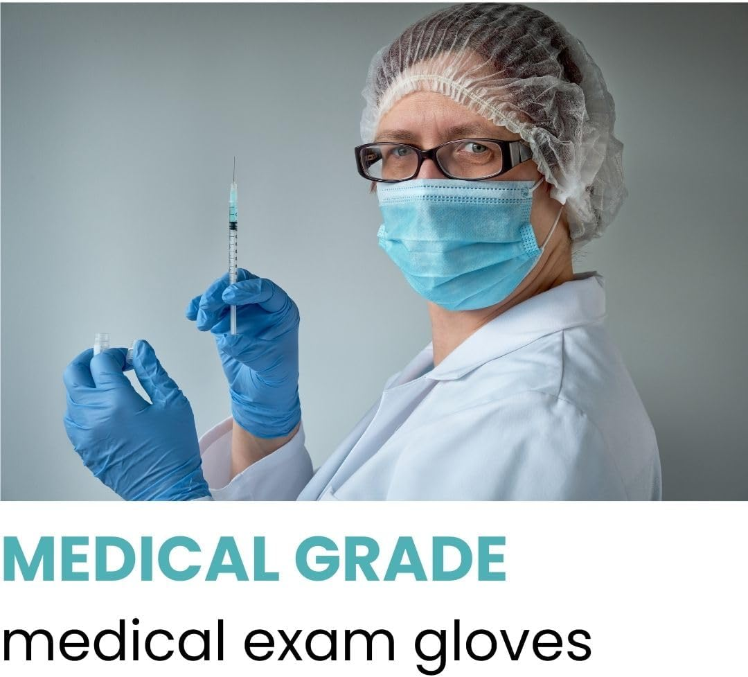 Handicare Disposable Blue Vinyl Gloves, Powder-Free, Latex-Free, Non-Sterile, Food Safe, Cleaning, Industrial Grade, Medical Exam image number 3