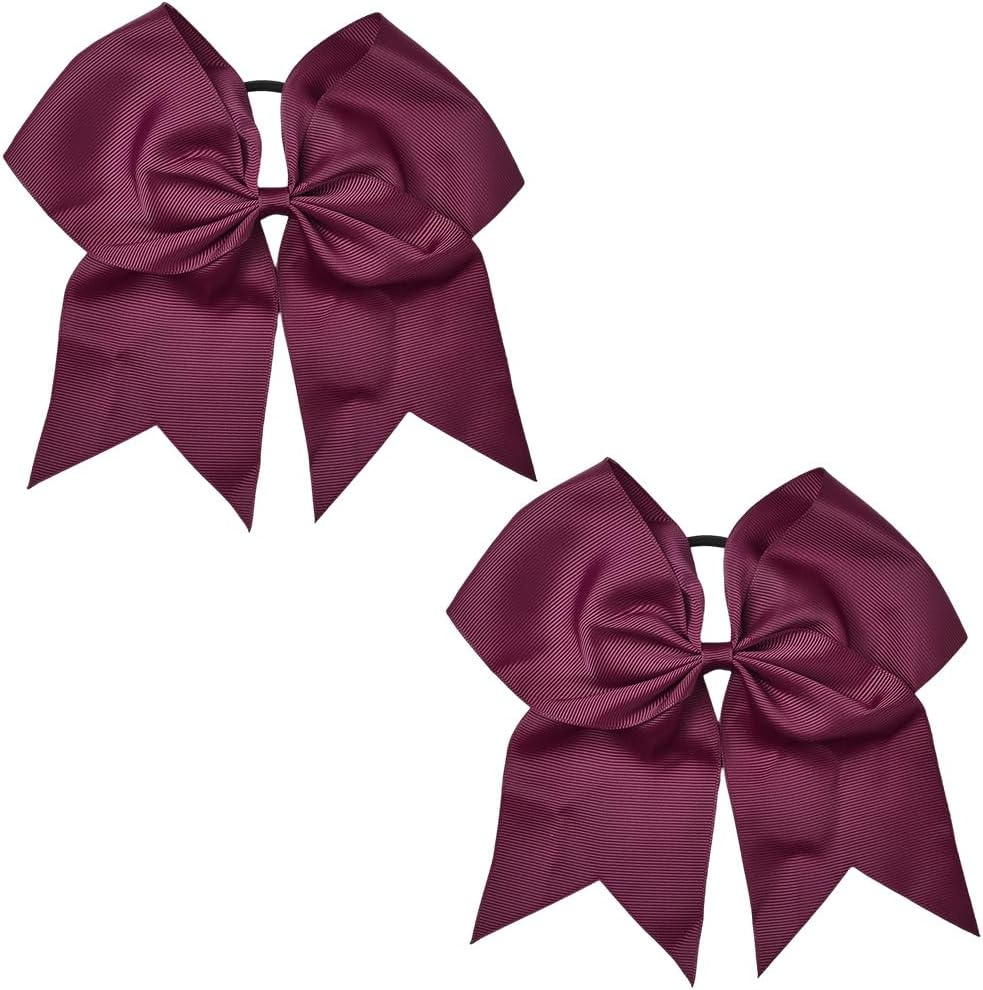 SUNNYCLUE 1 Box 2Pcs 7 Inch Red Bow Ponytail Holder Large Cheer Bows 20Cm Big Elastic Band Conquette Cute Silk Ribbon Cheerleading Hair Tie Bowknot for Women Basketball Sports Competition Cheerleader image number 1