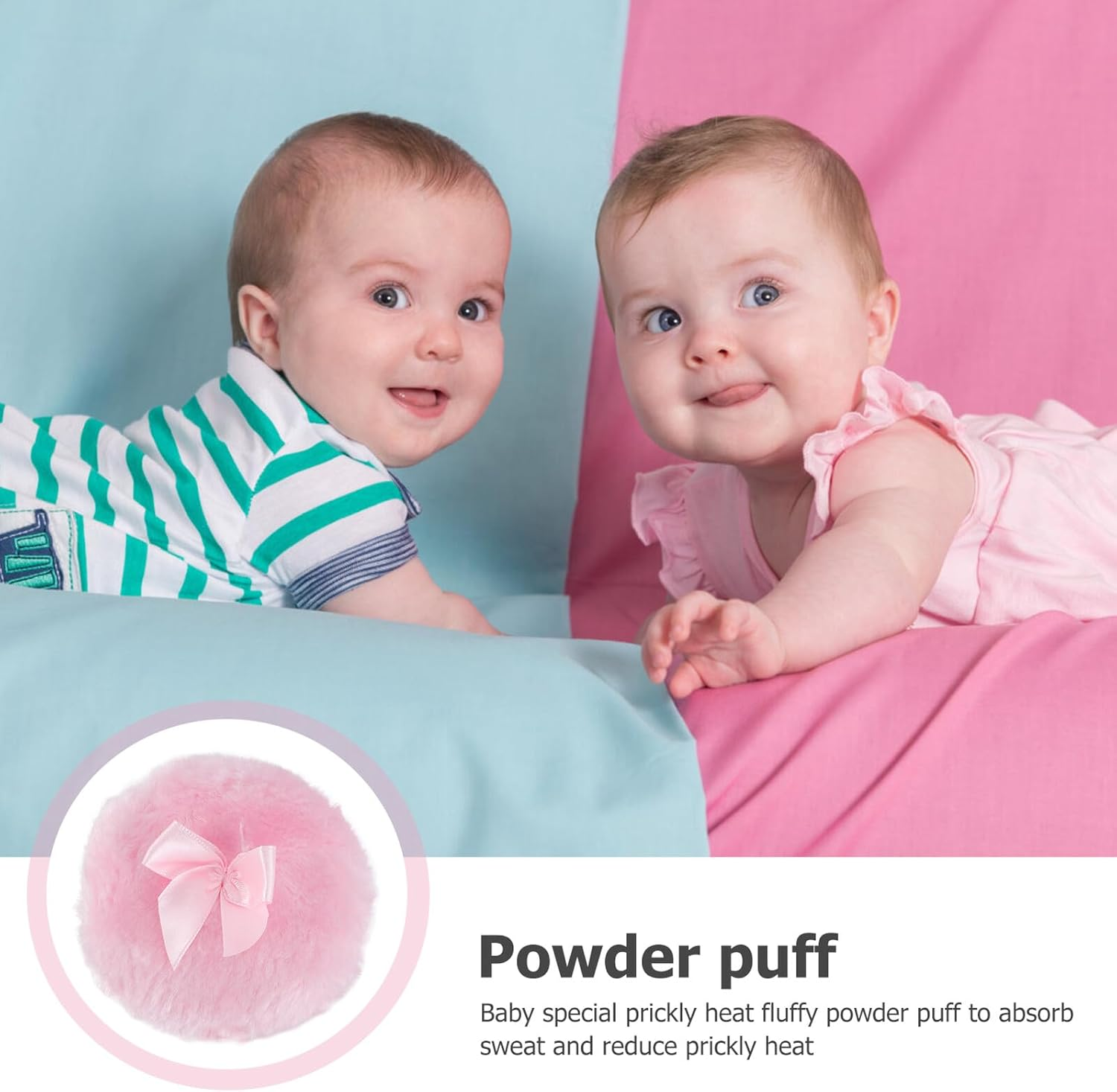 GRADENEVE 3PC Powder Puff Long Hair Soft Talcum Prickly Heat Puff with Plush Bowknot Design for Adult Use Pink image number 4