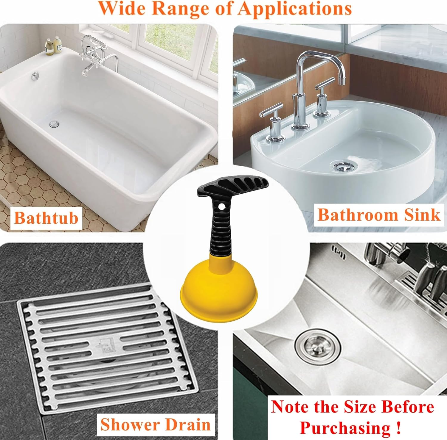 Cuzlarmul Sink Plunger, Plunger Sink Unblocker with Short Handle, Powerful Plunger Unclogging Tool for Kitchen Sink, Shower, Bathroom Drains, Bath (Yellow) image number 4