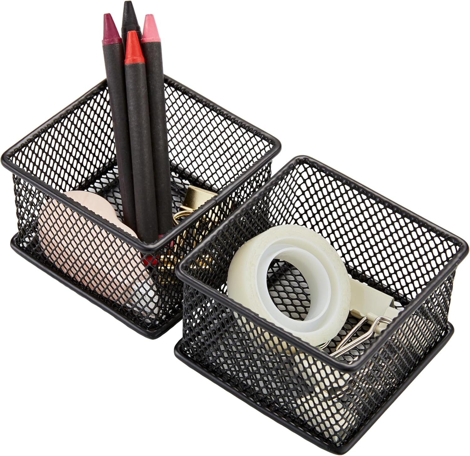 Annova Mesh Drawer Cabinet and Shelf Organizer Bins Storage Basket School Office Supply Holder Tray- Set of 2 (Black, 15X15X5 CM)