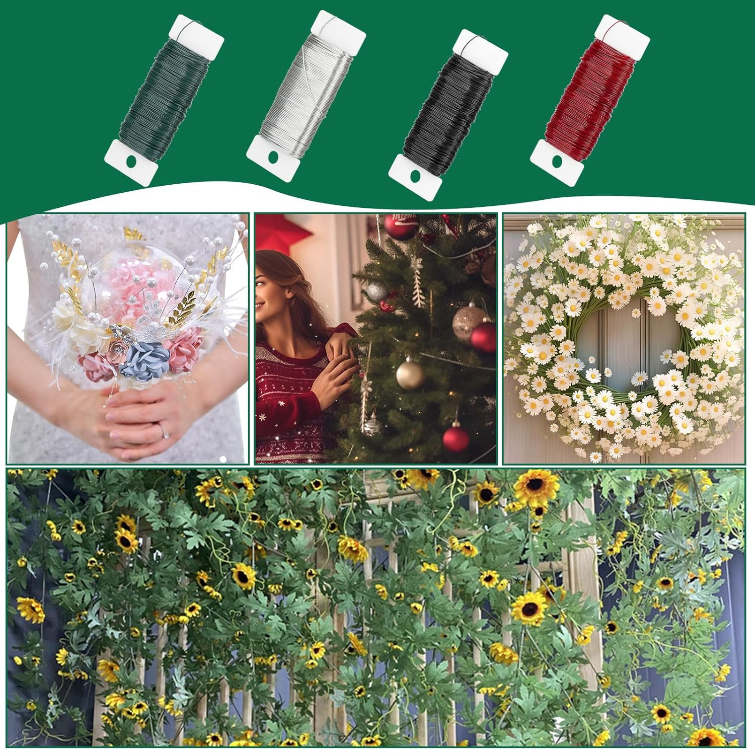 Green Floral Wire, 38 Yards 22 Gauge (0.7Mm) Flower Bind Wire Craft Supplies, Perfect for Florist, Christmas Tree Gift Making, Wreath Frame, Floral Arrangements image number 2