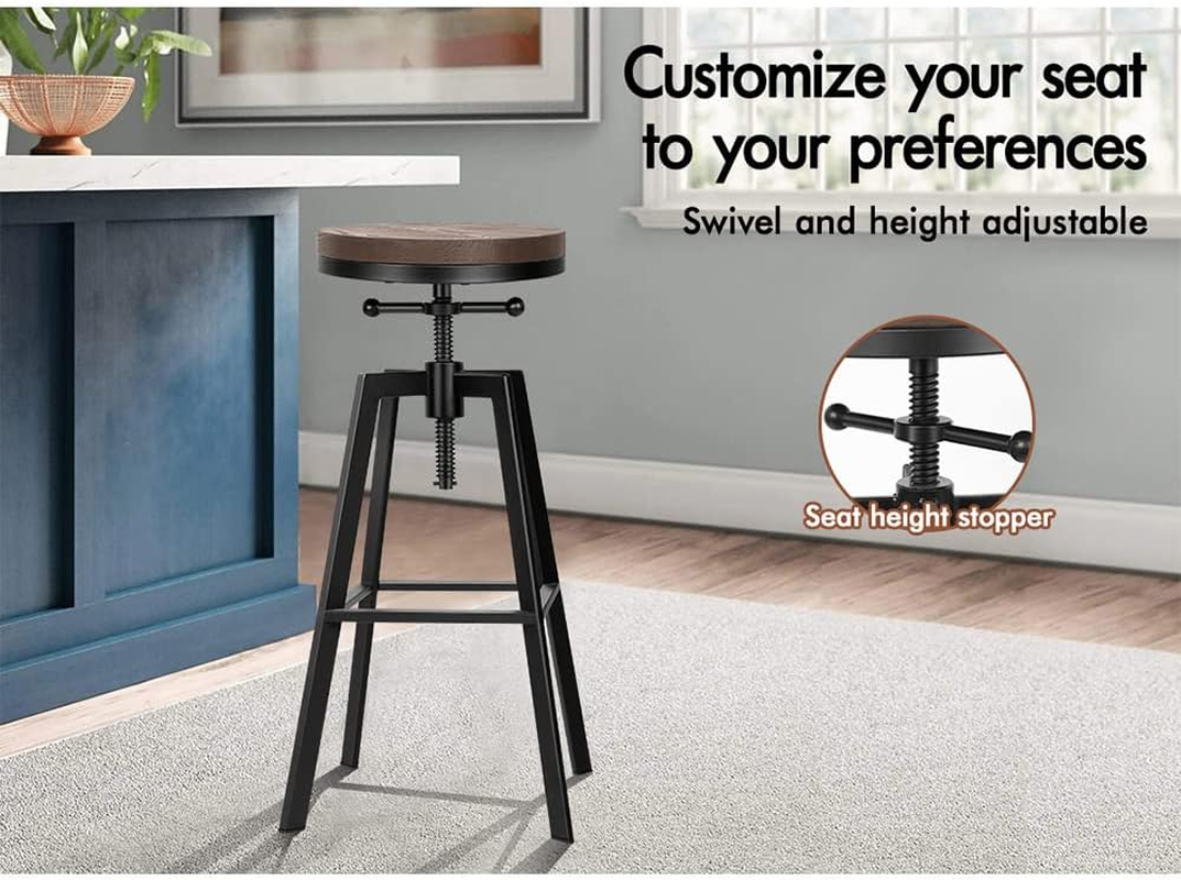 ALFORDSON Bar Stool 1Pc Ezra Retro Kitchen Vintage Chair Industrial Wooden Backless Barstools with Height Adjustable Swivel Seat Counter Dining Chairs with Footrest for Home Bar Dining Room - 2 X Ezra image number 3