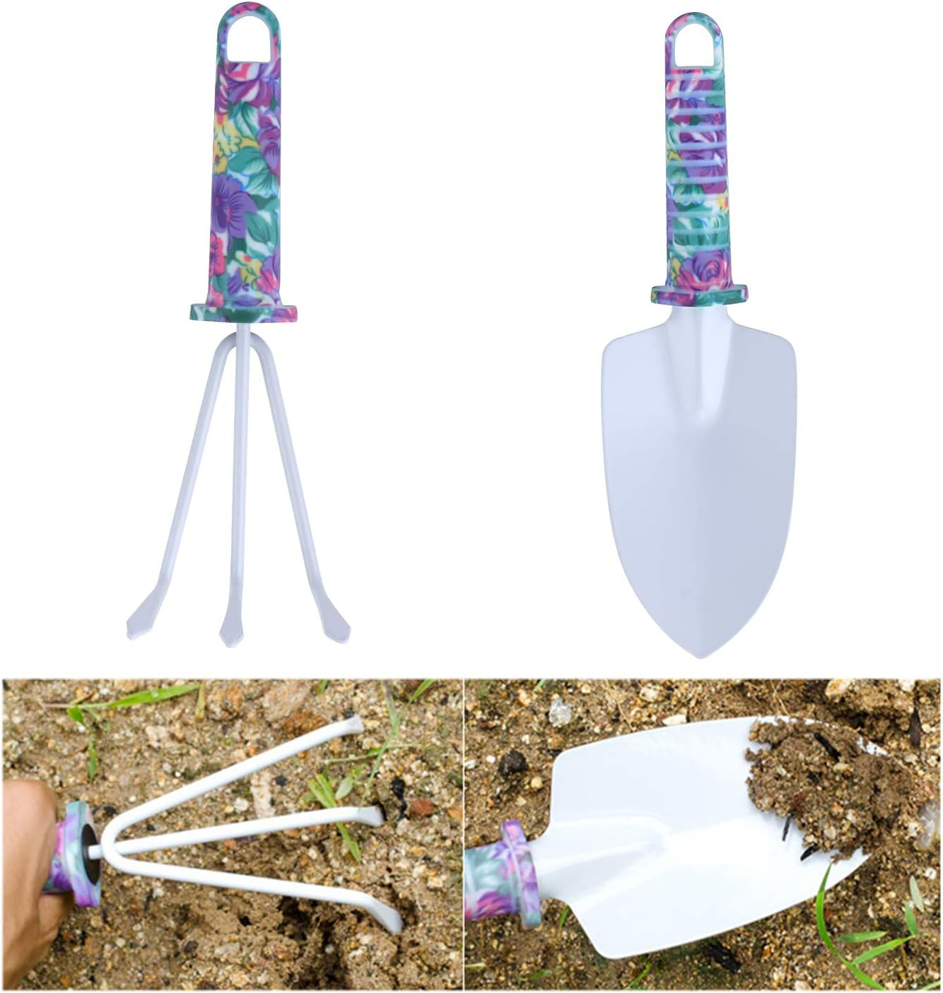 Coolty 5 Pieces Garden Tools Set, Ergonomic Handle Gardening Work Set with Purple Floral Print, Gardening and Planting Kit with Storage Case for Gardening Lovers image number 5