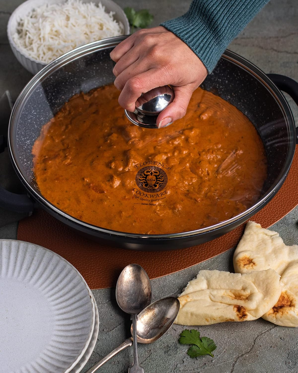 The House of Florence Die Cast Non-Stick Casserole Stockpot with Glass Lid Cooking Set, 5 Liter Capacity, 32 Cm,Black image number 2