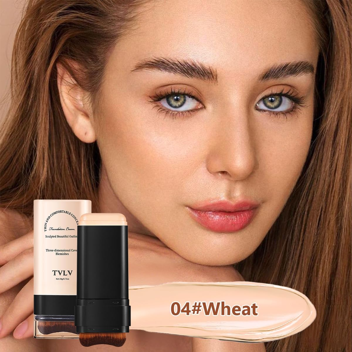 Face Foundation Stick Long-Wear Hydrating Lightweight Contour Brighten Solid Tinted Foundation Stick with Brush Multi-Use Blemish Contouring Face Concealer Beauty Makeup for All Skin Types (04#Wheat) image number 2