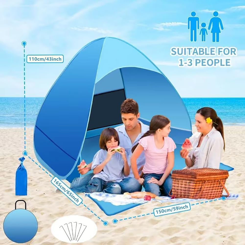 Pop up Beach Tent 2-3 Person, Foldable Outdoor Beach Tent, Portable Sun Shelter Tent, UPF 50+ Lightweight Instant Automatic Cabana Canopy with Carry Bag for Family Beach Picnic image number 2
