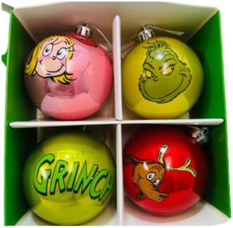 The Grinch Christmas Tree Decoration Dr Seuss Baubles Home Decor Hanging Seasonal Decoration Festive Item NEW (Pack of 4 Baubles) image number 5