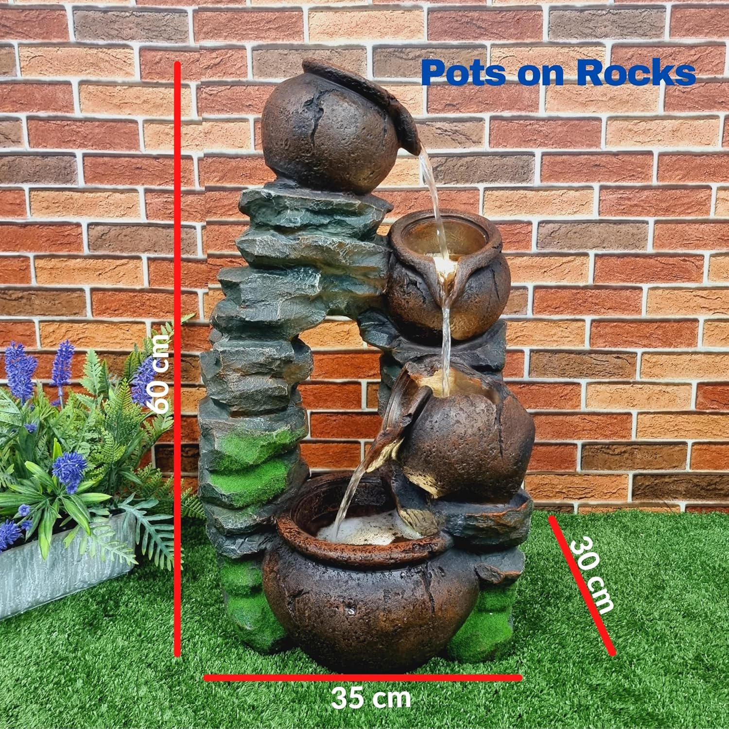 60Cm Water Feature, Water Fountain with LED Light, Rock Looking Desing Water Feature with LED Light