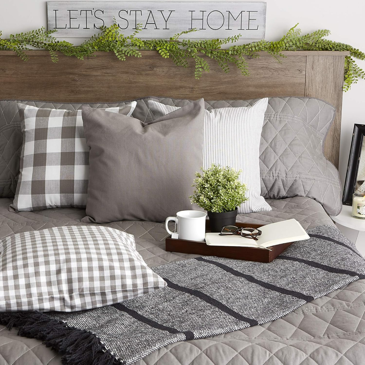 DII Decorative Square Throw Pillow Cover Collection Cotton, Machine Washable, Hidden Zipper, 18X18, Gray Assorted, 4 Piece - Black Assorted image number 6