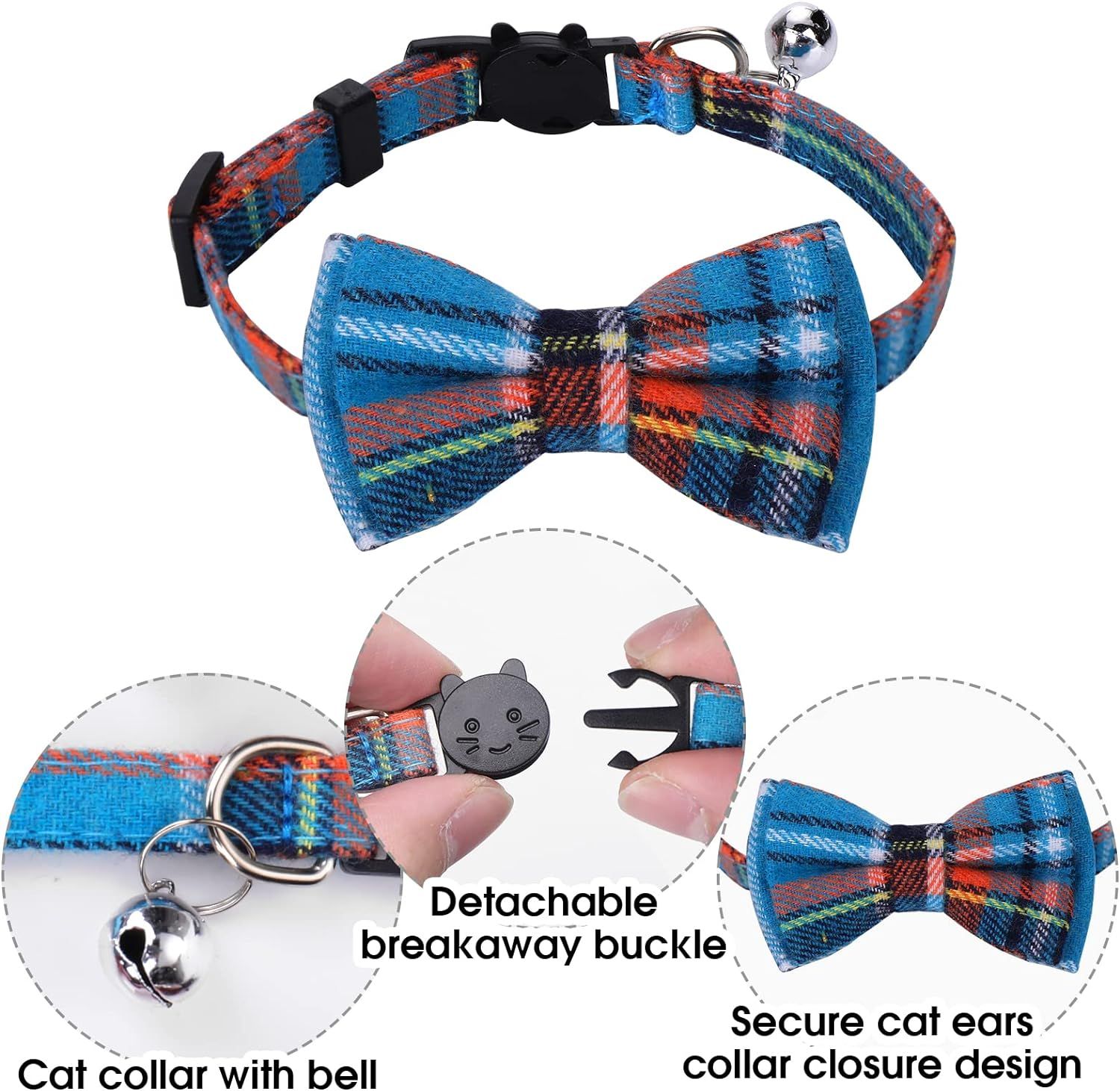 Giantree 4Pcs Cat Collars Bow Tie with Bell, Breakaway Kitten Collar for Cats Cute Plaid Design Adjustable Pet Collars 7-12Inch for Kitten Cats and Small Dogs image number 2