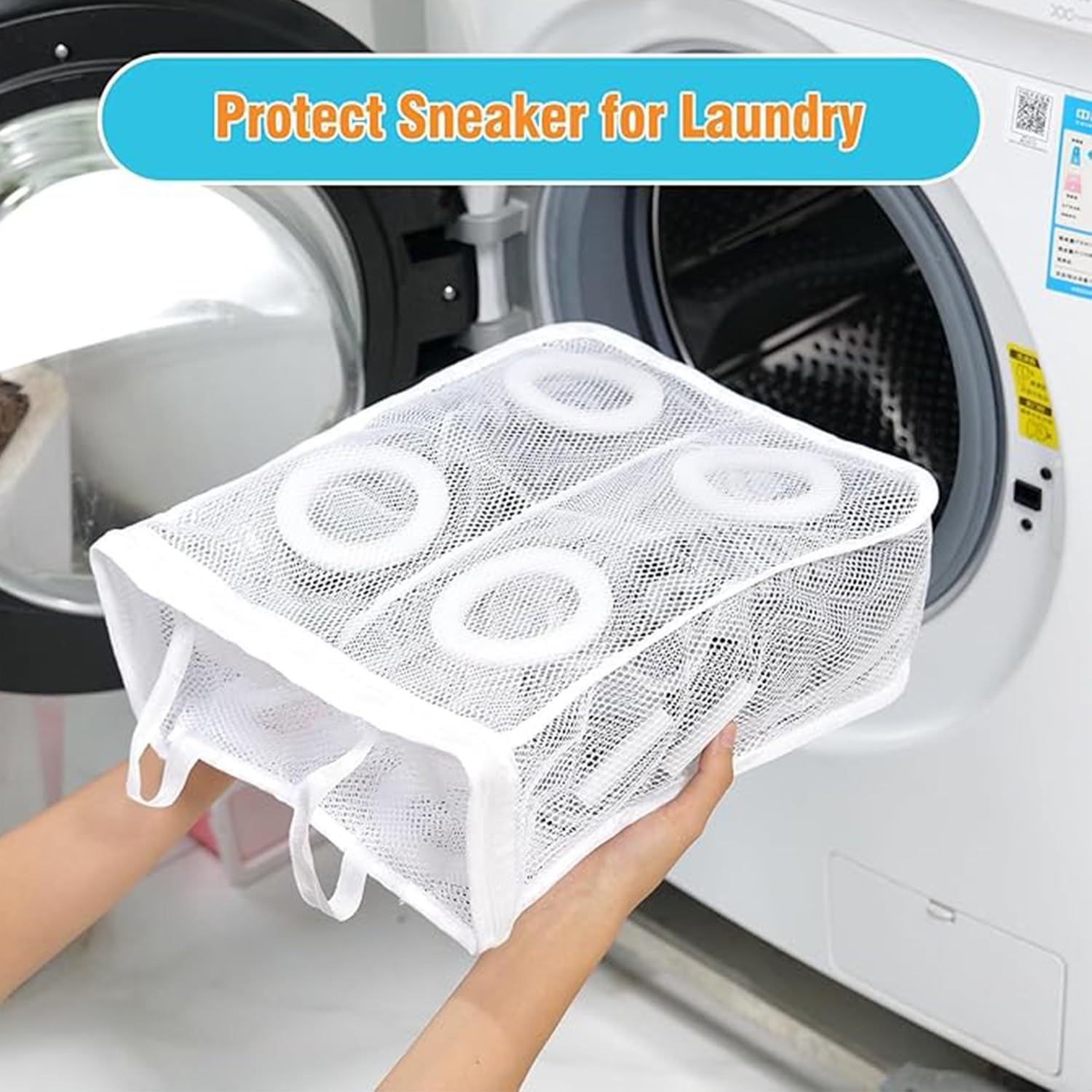 Yharnamite 2 Pcs Mesh Laundry Bags, Shoes Wash Bags, Travel Laundry Bag, Sneaker Mesh Washing Bag Shoe Bag for Washing Machine, Laundry Bag White Laundry Washing Bags Net image number 2