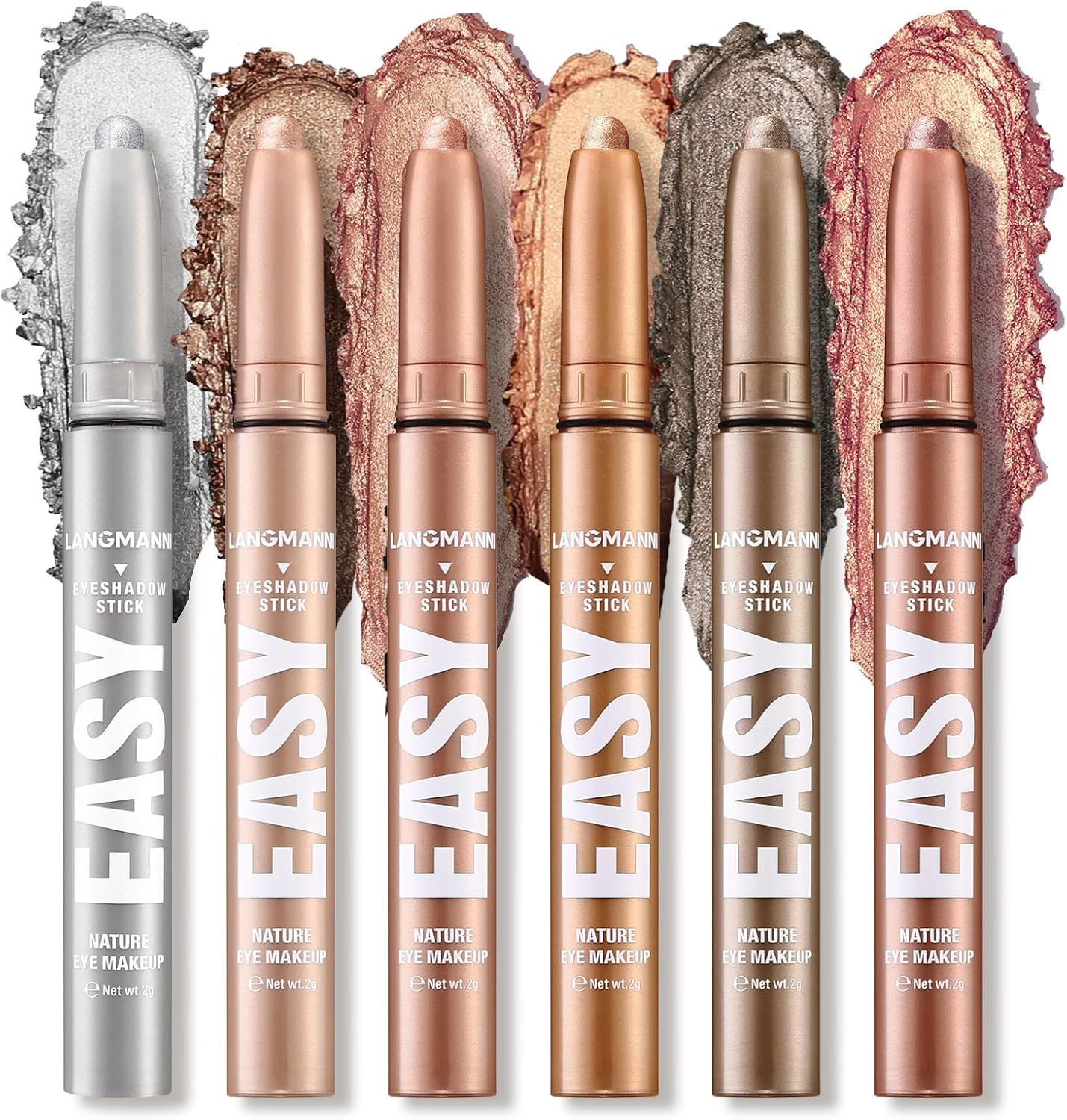 Roseflower 6 Colors Eyeshadow Shimmer Stick, Highlighter Eye Shadow Stick Set, Colorful Eyeshadow Pencil Crayon Creamy, Waterproof Pearly Sparkle Glitter Cream Stick Pen Eyeliner Makeup for Women