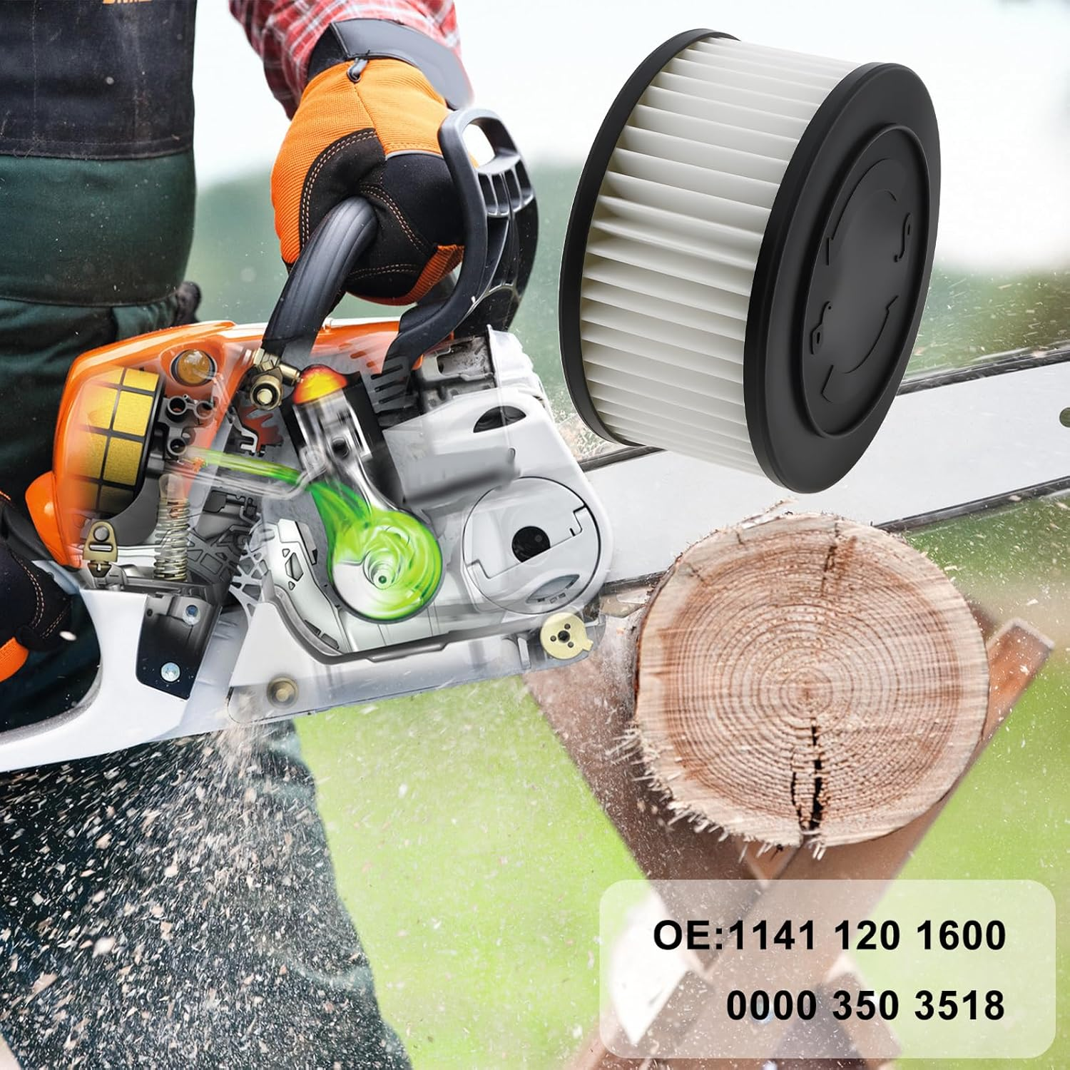 Set of 3Pcs Chainsaw Air Filter Fuel Filter AM5C Spark Plug 1141 120 1600, 0000 350 3518 Compatible with Stihl MS231 MS251C image number 5