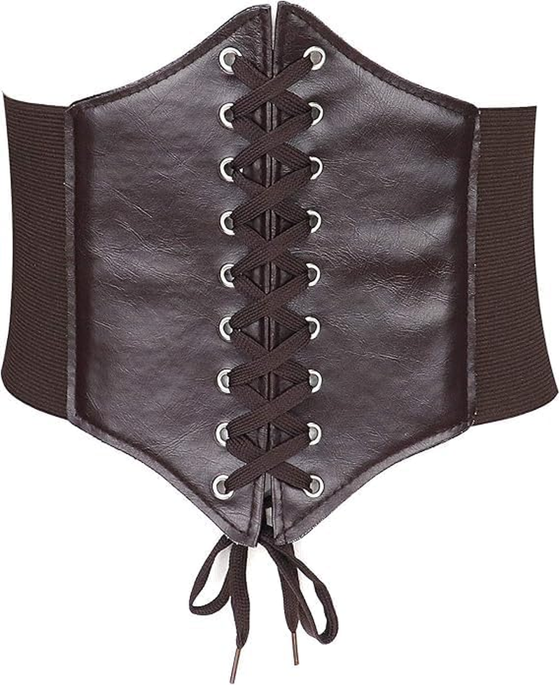 Women'S Waist Cincher Belts,Wide Elastic Tied Leather Waspie Waist Belt for Dresses