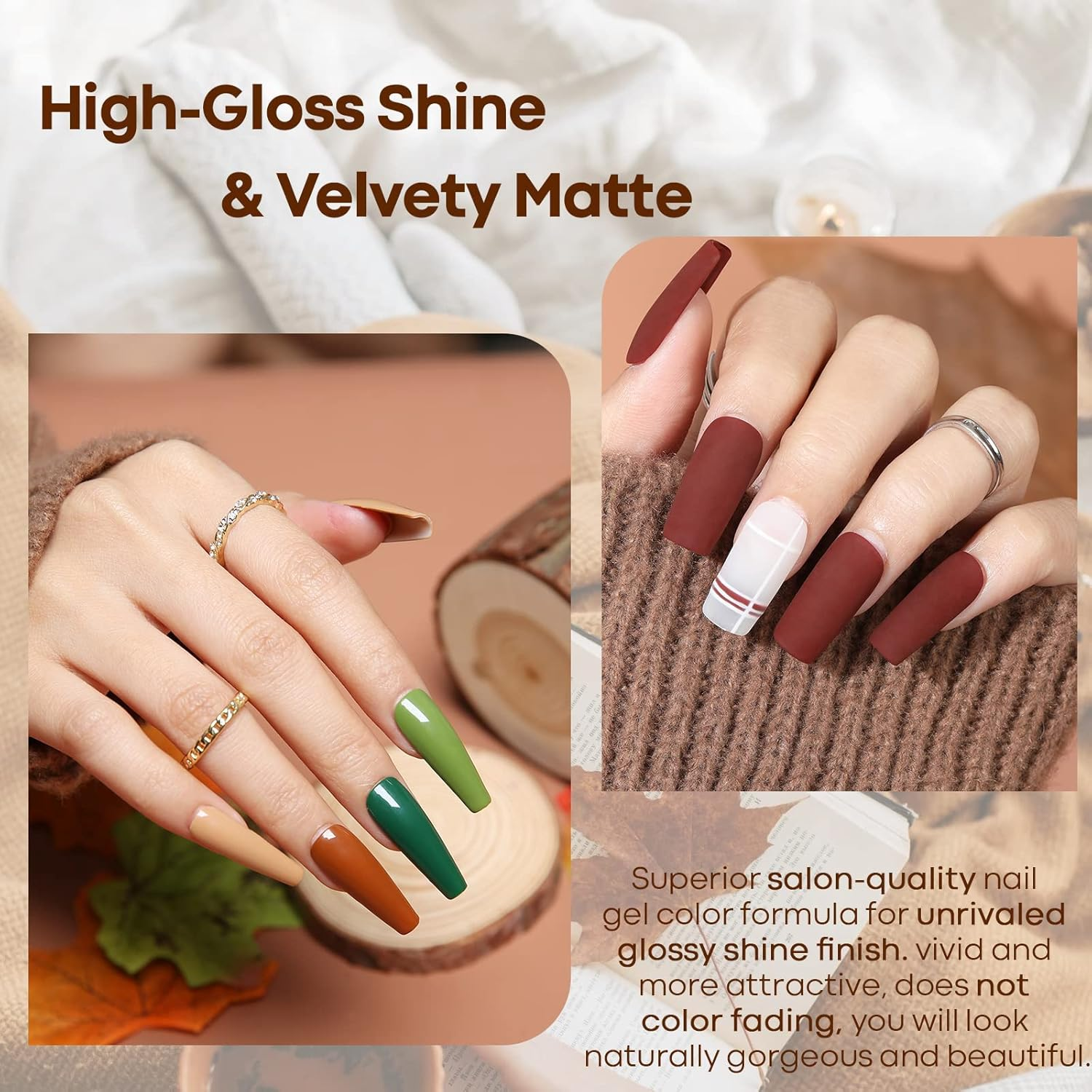 Modelones Gel Nail Polish Set - 6 Colors Nude Emerald Green Red Gel Nail Polish Kit Earth Tone Light Yellow Gel Polish Set, Soak off LED French Nail Art Manicure Starter Salon DIY Nail Gifts for Women image number 1