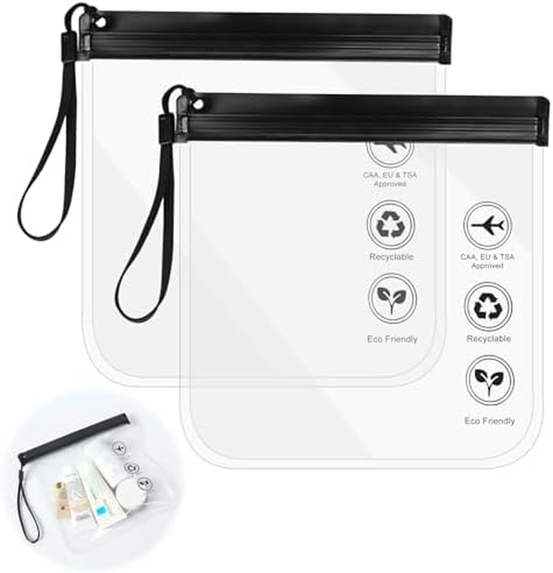 Clear Travel Toiletry Bag - (20X20Cm) Leakproof Liquid Bags for Airports, Waterproof Cosmetic & Makeup Organizer Pouch - 2 Pack Black for Carry-On Luggage (2 Black) image number 1