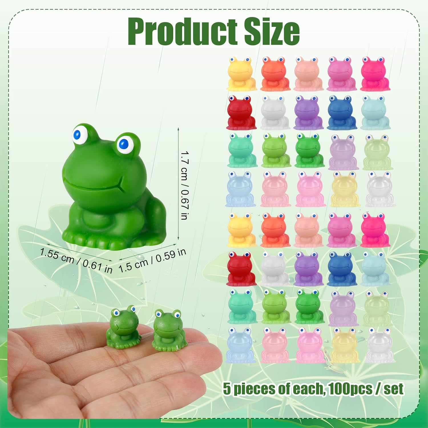 Pack of 100 Mini Resin Frogs, Luminous Frog, Small Frogs, Miniature Figures, Frogs, Garden Decoration, Mini Resin Animals for DIY, Dollhouse Decoration (20 Colours) image number 4