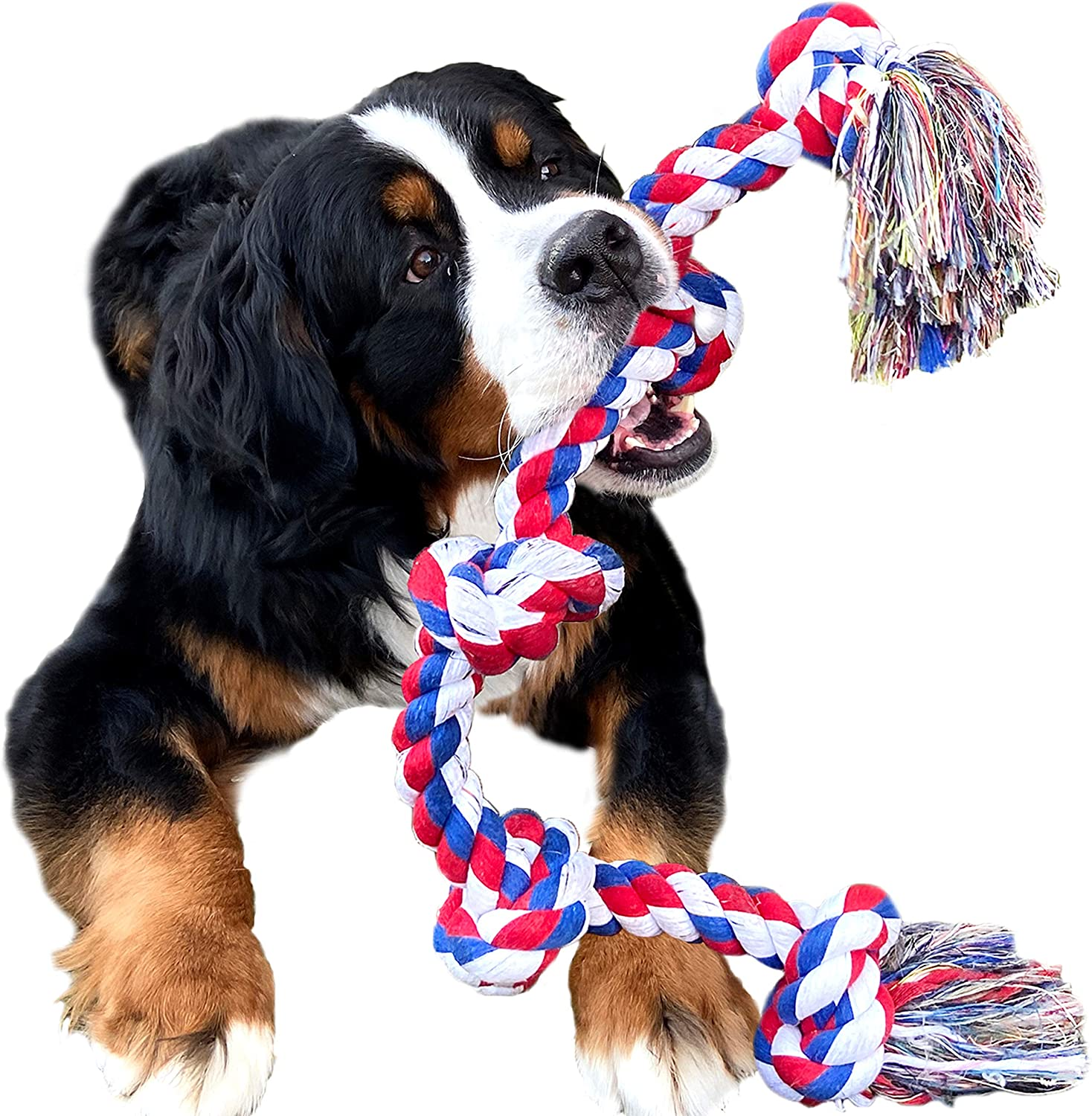 Youngever 105Cm Dog Rope Toys for Aggressive Chewers, Tough Rope Chew Toys for XL, Large and Medium Dog, Indestructible Rope for Large Breed Dog Tug War Teeth Cleaning (4 Knots Double Rope)