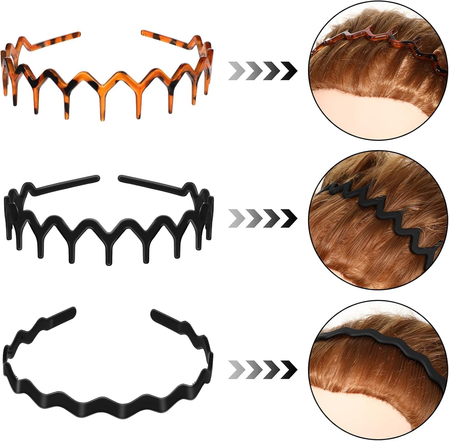 Zig Zag Headbands, 6 Piece Wavy Hair Comb Shark Tooth Headbands,Zigzag Shark Tooth Headbands Comb,Wavy Zigzag Plastic Hair Hoops,Plastic Zig Zag Headbands with Teeth for Women or Girls image number 3