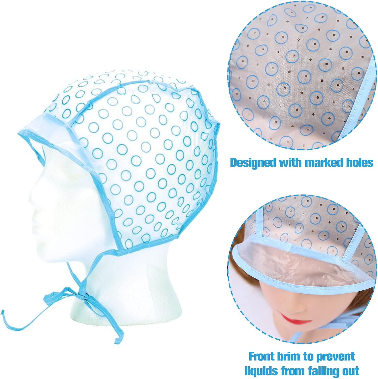 VEGCOO 17 Highlight Cap Hair Dye Accessory Set, Highlight Cap Hair Dye Caps with Dye Brush for Crochet for Salon and Home Hair Dyeing image number 5