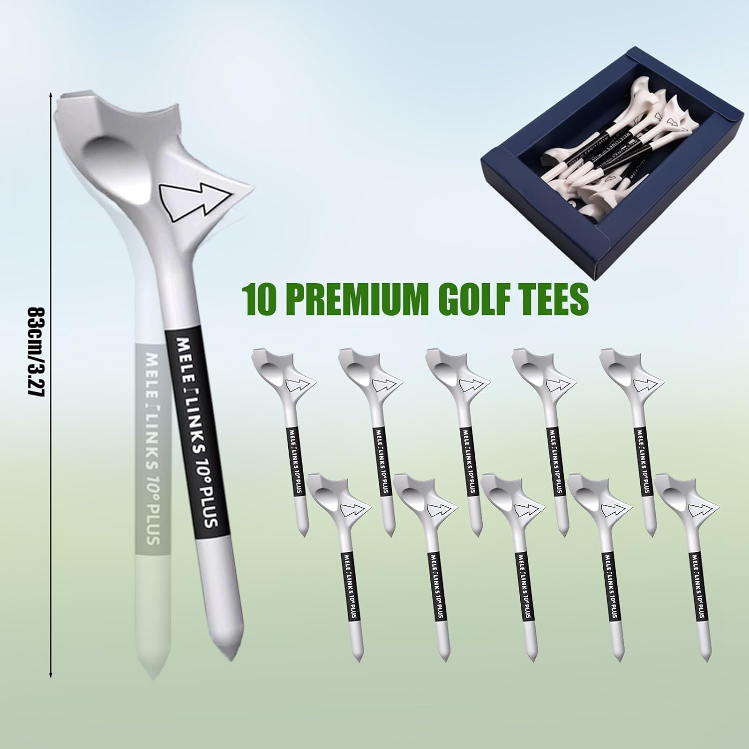 Viiotu 10 Pcs Premium Golf Tees - Durable Plastic Golf Tees Enhance Golf Shot Distance & Precision - 10&deg;Tee Golf Equipment Accessories