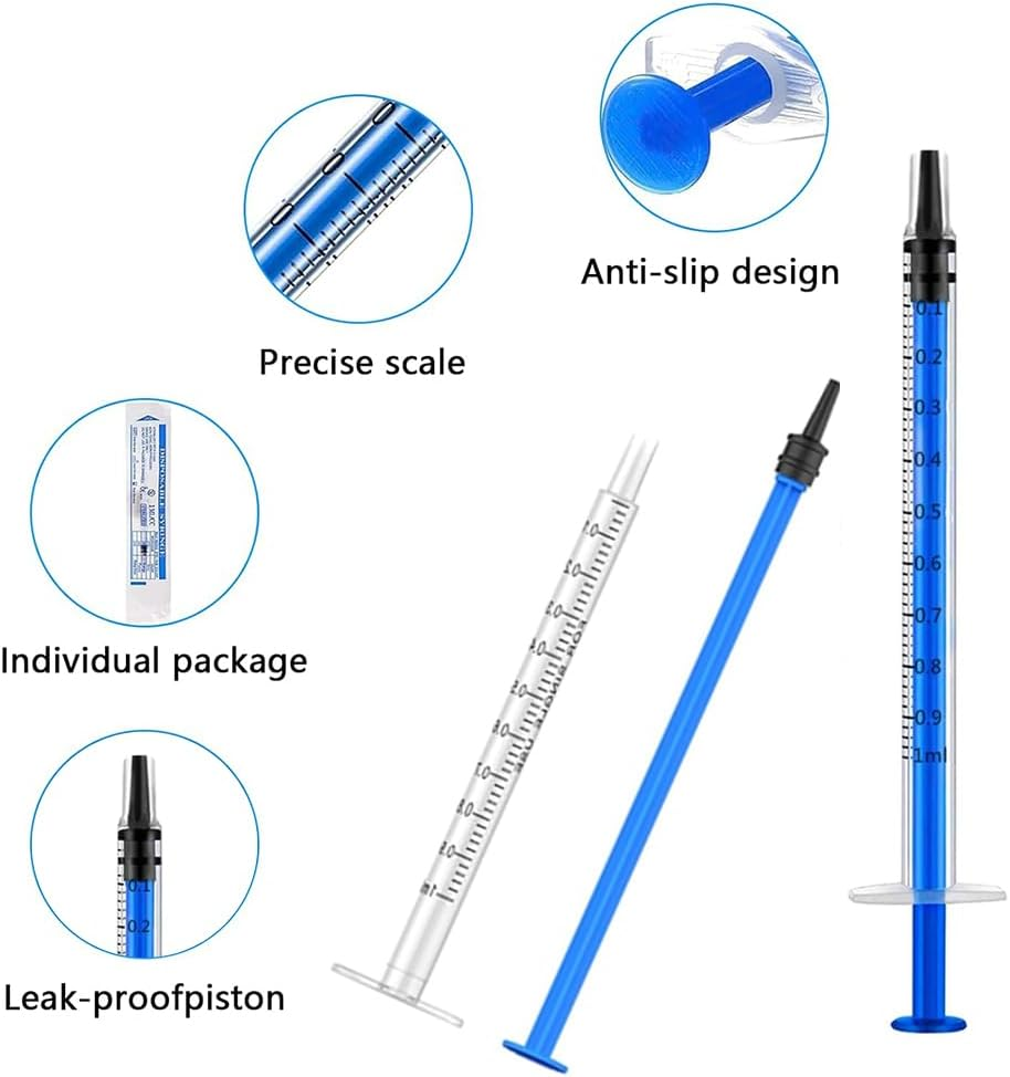 QOOWFEANIG 50Pcs 1Ml 1Cc Syringes with Cap,Reusable Small Plastic Liquid Measuring Syringe with Measurement Marks for Scientific Labs, Pet Feeding, Refilling Cosmetics