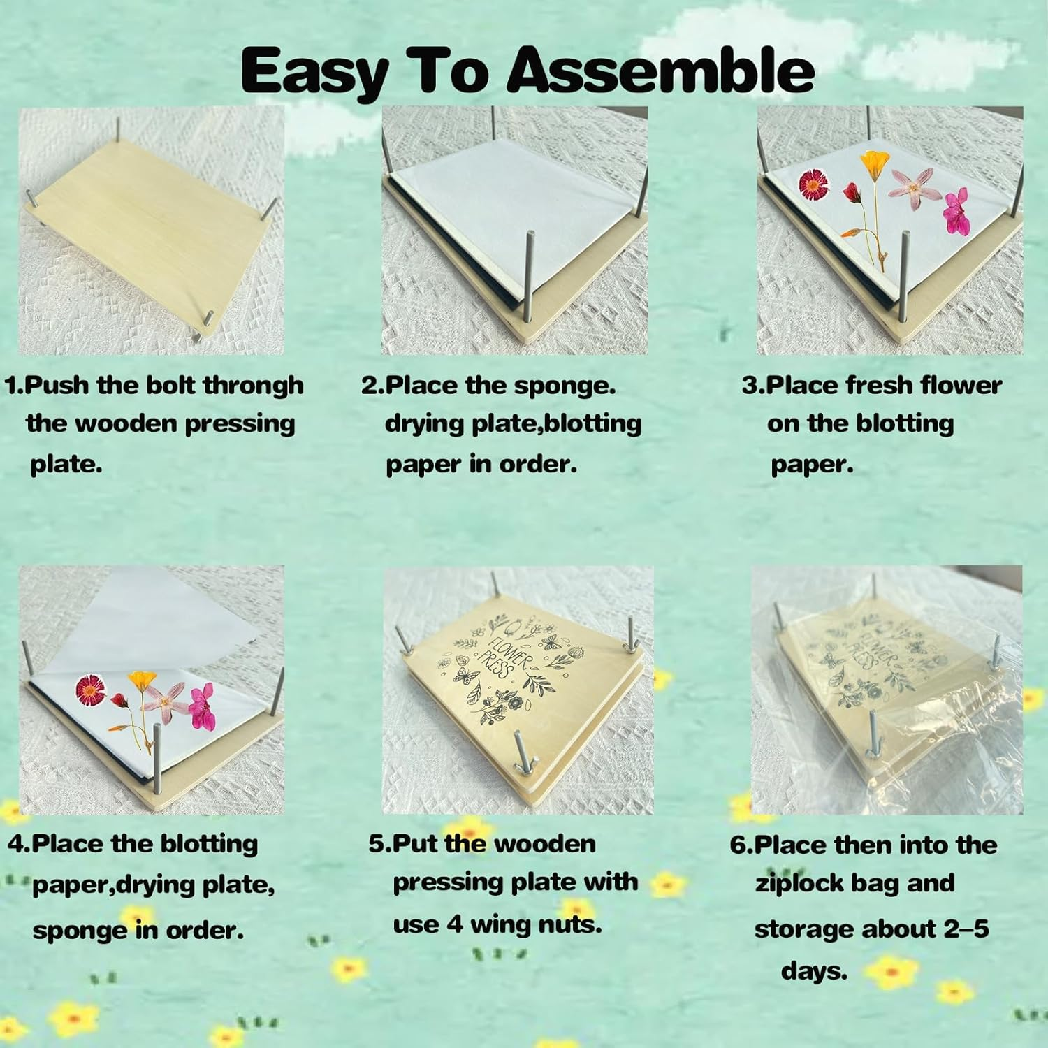 XICEN Flower Pressing Kit, 10 Layers Wooden Press for Adults, Making Dried Flowers, DIY Crafts (Beige-30X21Cm, Non-Foldable) image number 5