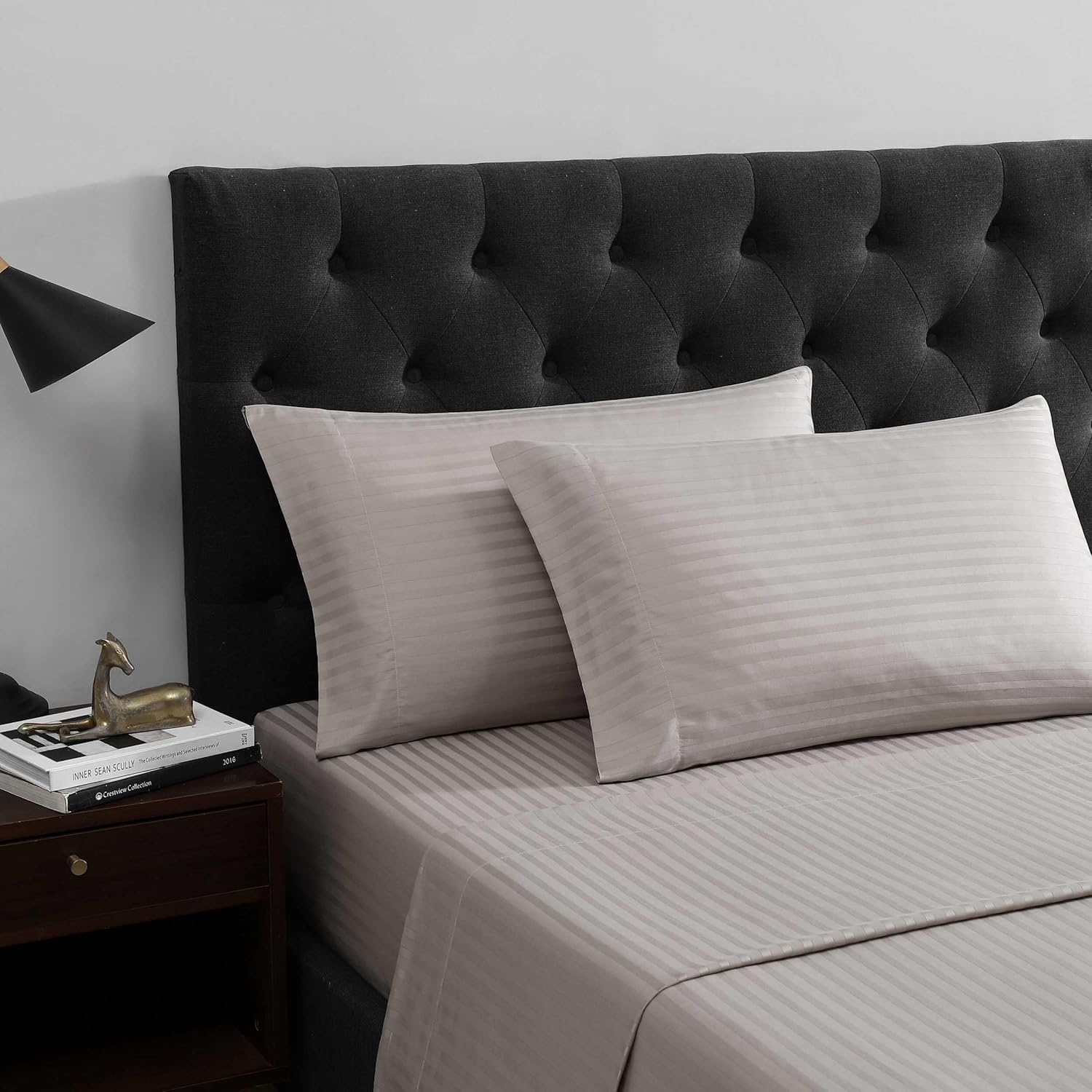 Vera Wang - Queen Sheet Set, Super Soft & Breathable Premium Cotton Bedding with Matching Shams, Fade Resistant, Striped Bedding Set (Dobby Stripe Brown, Queen) image number 2