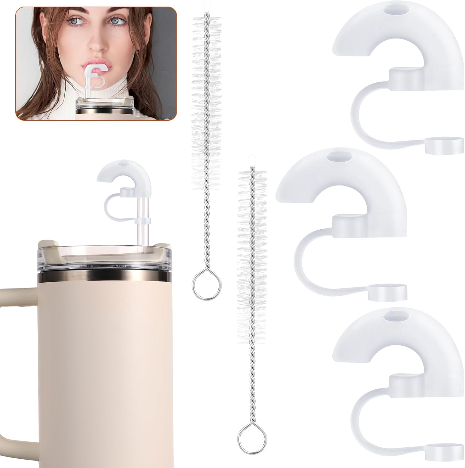 3Pcs Wrinkle Free Straw Cover, Dust-Proof Silicone Straw Anti/No Wrinkle Topper Cap, 40&deg;Inclined Opening Design Reusable Straw Tips Lids for Stanley Tumbler 40Oz 30Oz image number 5