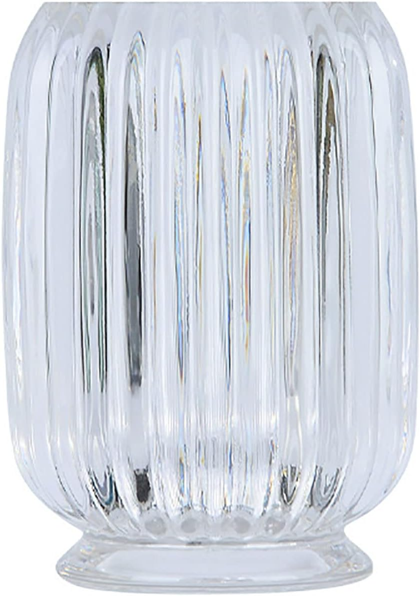 DASITON Makeup Brush Holder Organizer,Crystal Cosmetic Makeup Brush Glass Brushes Storage Holder,Vintage Make up Brush Cup Striped Vase(Green)