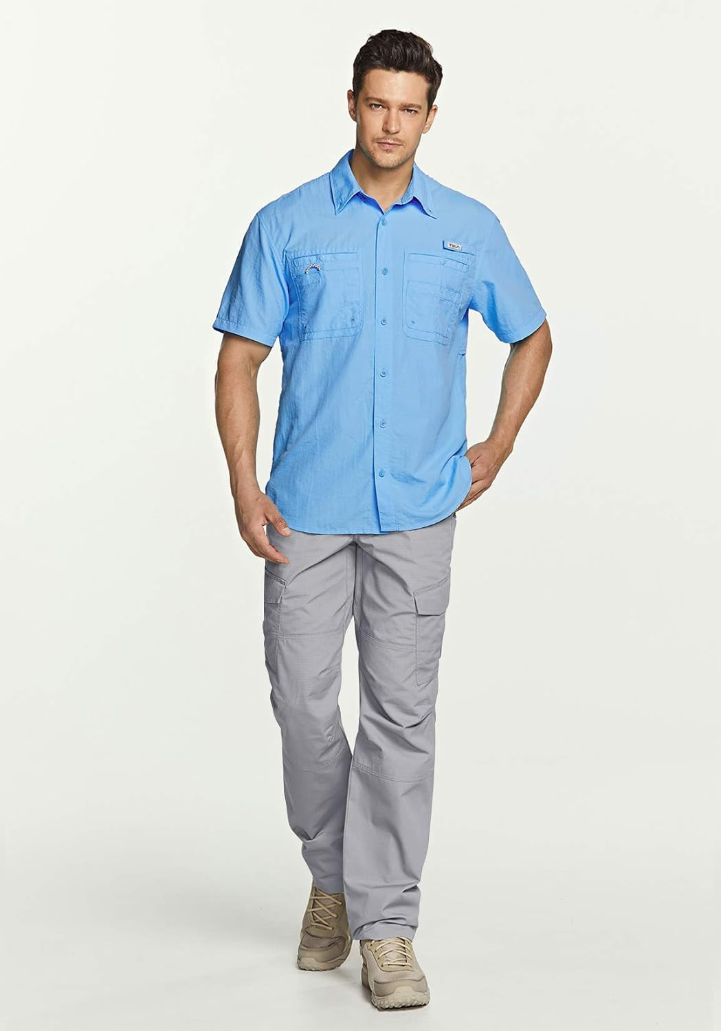 TSLA Men'S Performance Fishing Shirt, UPF 50+ Breathable Button down Shirts, Outdoor Recreation Short Sleeve Shirt image number 3