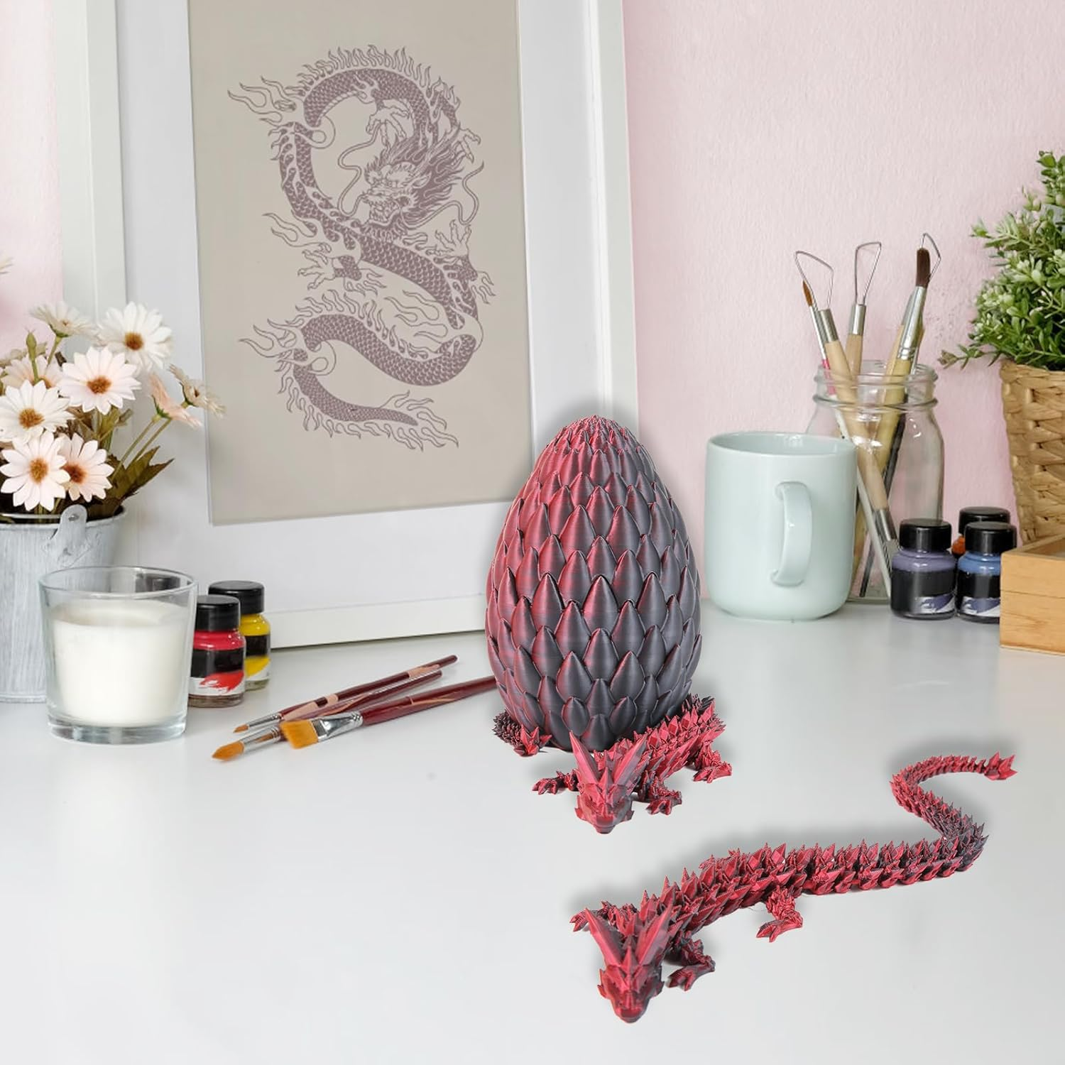 Cuanvitch 3D Printed Dragon Egg Toy 12" Crystal Articulated Dragon Decor image number 2