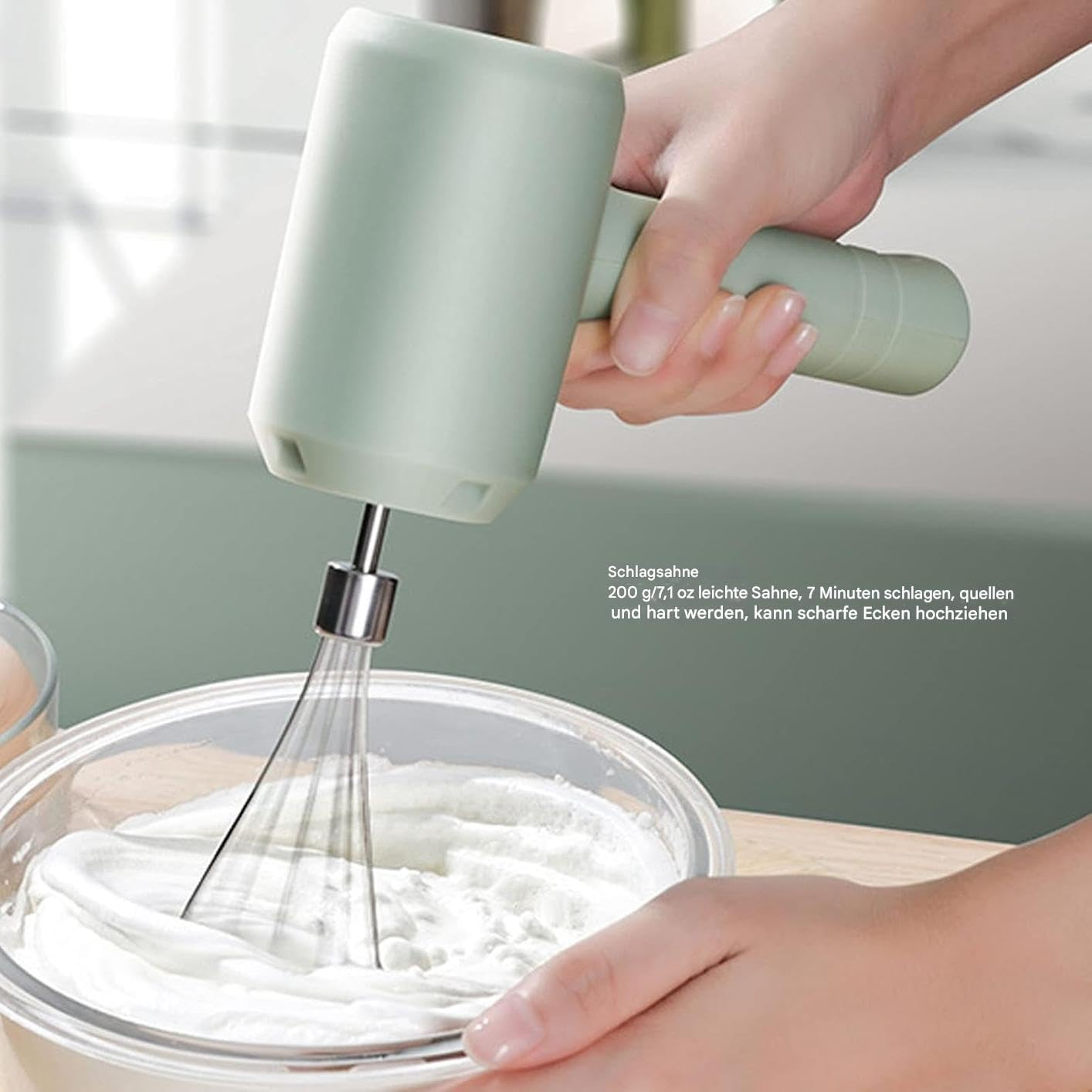 Uadme Mini Electric Whisk, 20 W Low Power Handheld Kitchen Mixer Automatic USB Rechargeable Portable Wireless Hand Mixer Electric for Sauce Cake Egg Cream (Green) image number 3