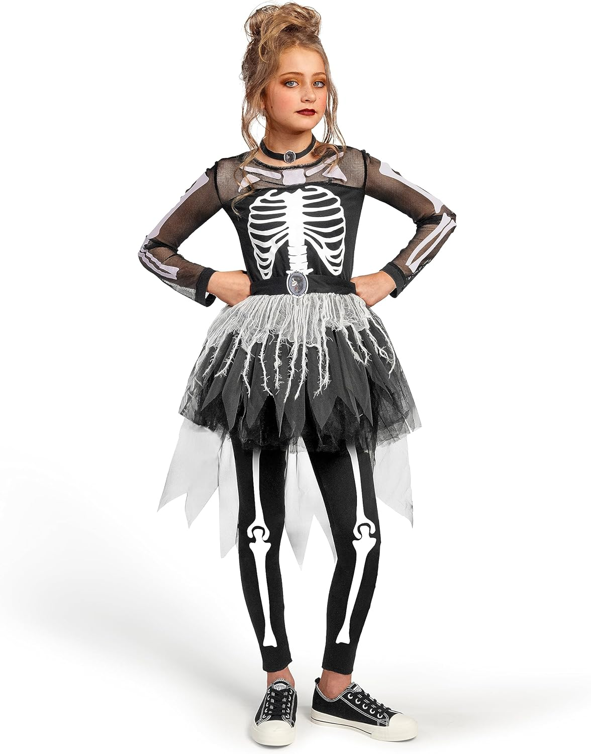 Spooktacular Creations Halloween Girls Skeleton Costume, Ghostly Skeleton Tutu Dress for Girls Halloween Dress Up image number 1