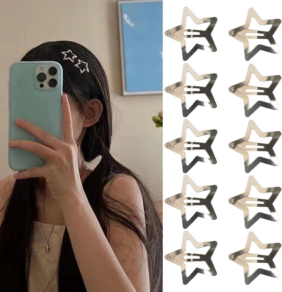 Rabbfit Star Hair Clips, Y2K Hair Clips for Girls, Hair Clips, Headwear, Non-Slip Metal Star Hair Accessories for Women and Girls, Silver, Pack of 10 image number 3