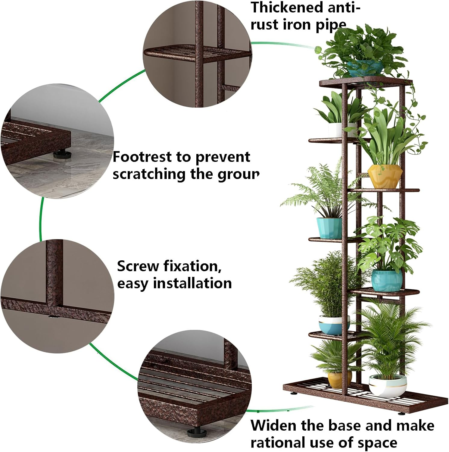 LINZINAR Plant Stand Metal 7 Tier 8 Potted Multiple Flower Pot Holder Shelf Indoor Outdoor Planter Display Shelving Unit for Patio Garden Corner Balcony Living Room, Bronze image number 7