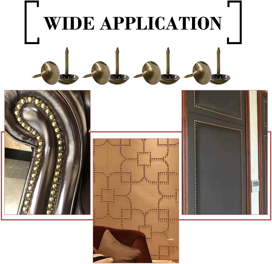 Hilitchi 200-Pieces 7/16''(11Mm) Antique Brass Tacks Bronze Nail Pins Upholstery Nail Tacks Furniture Thumb Tack Pins Assortment Kit (Bronze) - Bronze image number 2