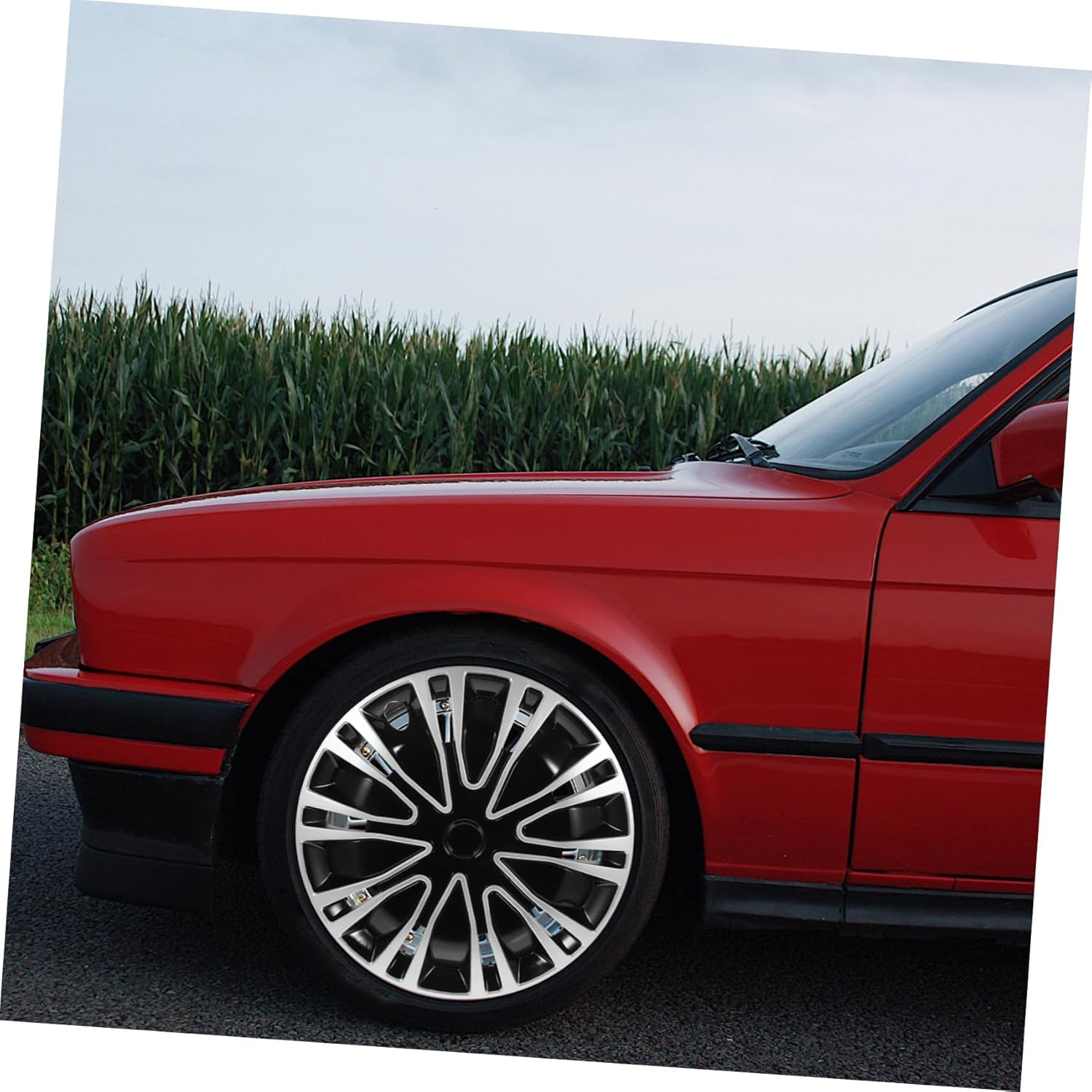 FUNOMOCYA 15-Inch Universal Car Hub Cap Decorative Wheel Hub Cover Silver Black Automotive Vehicle Wheel Caps Replacement image number 2