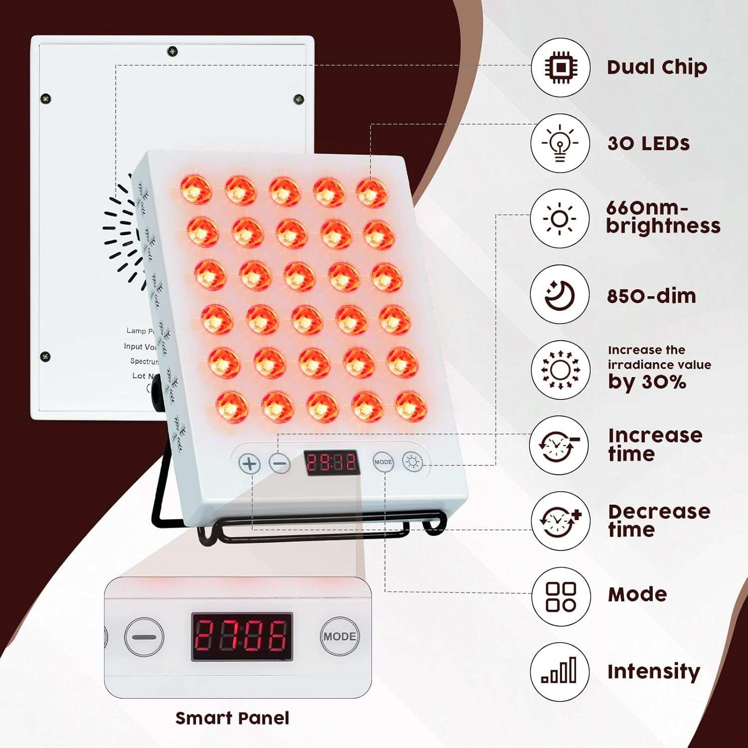 Advwin Red Light for Body and Face, 660Nm 850Nm Red Light Panel Dual Chips Leds, with Timer & Adjustable Stand for Home image number 2