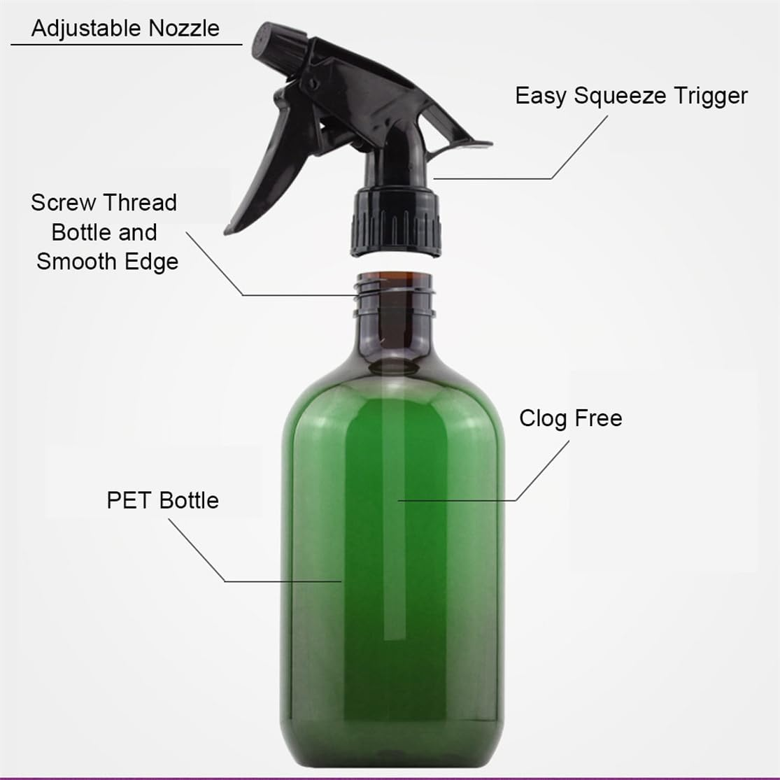 ILSSLI Plastic Spray Bottles 17OZ Empty Spray Bottle 2PCS Refillable Water Squirt Bottles Leakproof Water Spray Bottles for Cleaning Solution Alcohol Gardening Plants and Hairdressing