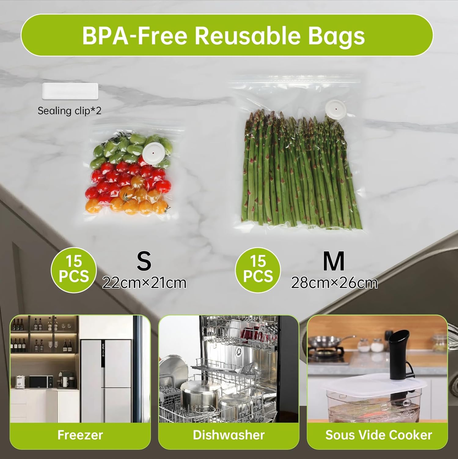 VITRINE Vacuum Sealer Bags for Food Storage, Bpa-Free, Large Size 15 Bags (34 * 30 Cm) image number 6