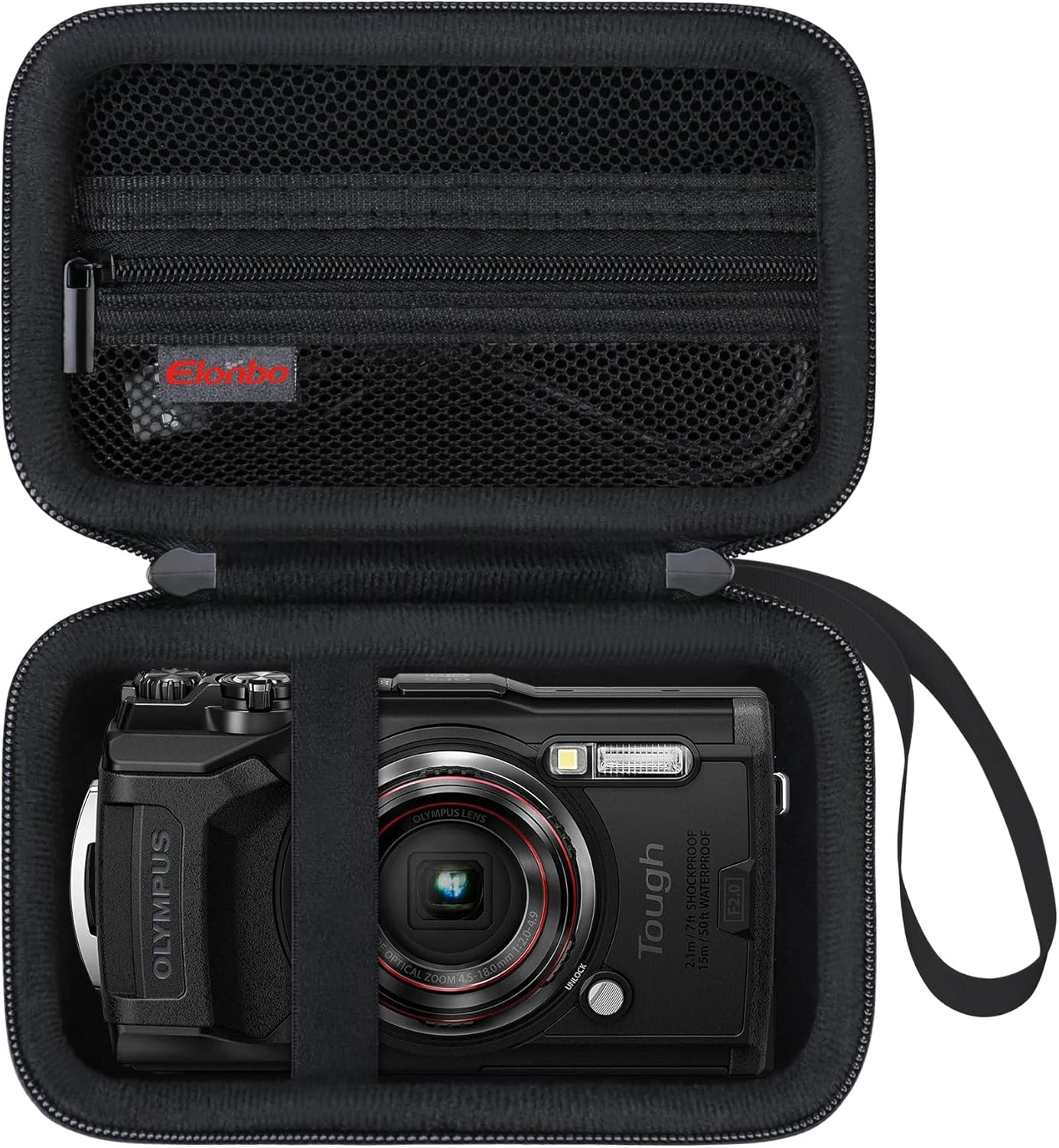 Elonbo Carrying Case for OM System Tough TG-7 / OM System Olympus TG-6 Underwater Camera, Rugged Waterproof Shockproof Wifi 4K Video Digital Camera Storage Cover Travel Bag, Black