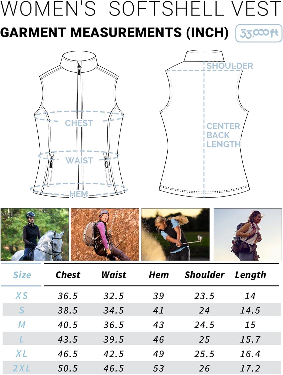 33,000Ft Women'S Running Vest Fleece Lined Zip up Windproof Lightweight Softshell Vests Outerwear for Golf Hiking Sports image number 4