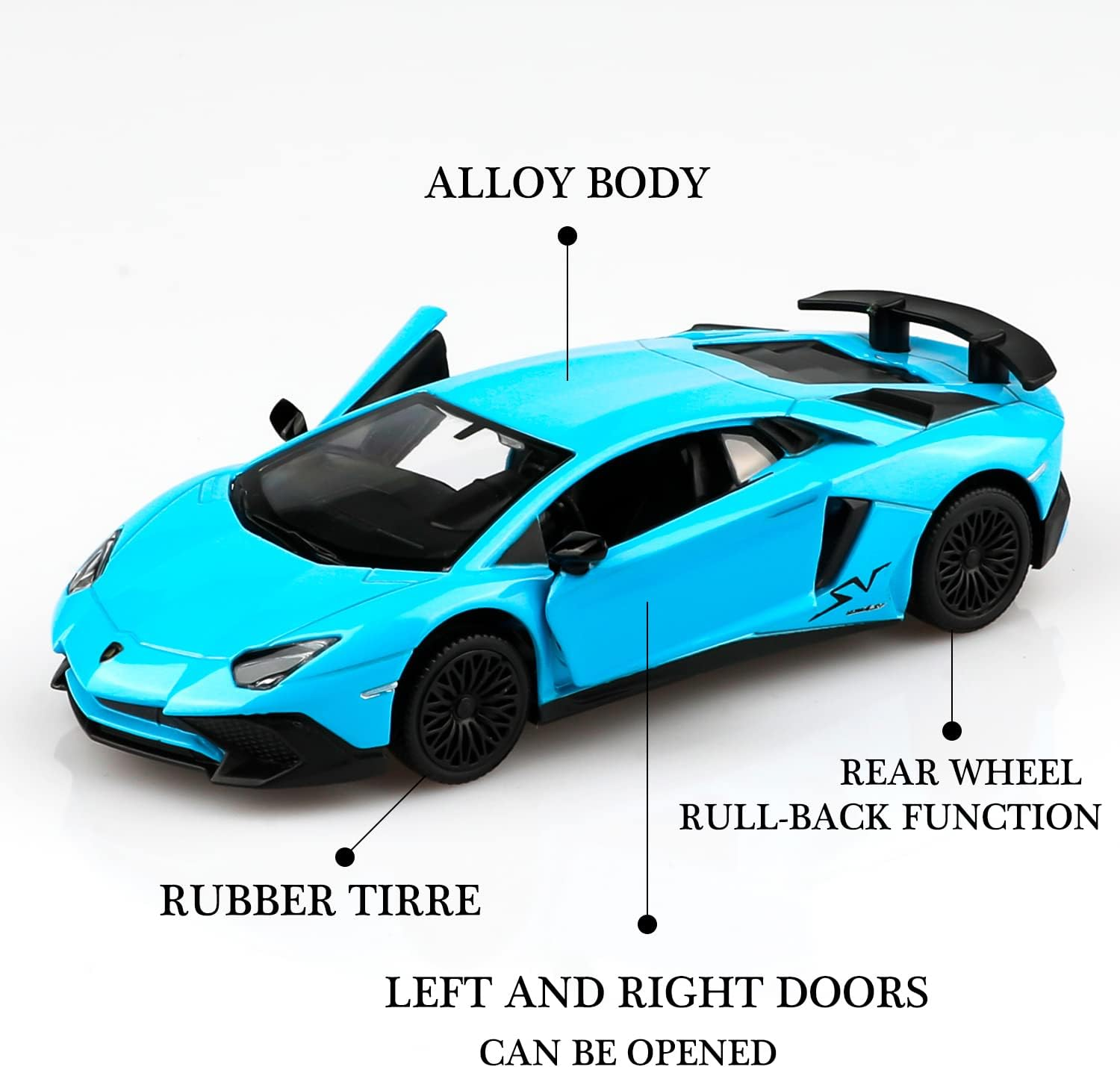 TOKAXI 1/36 Scale LP750-4 SV Diecast Car Models,Pull Back Vehicles Toy Cars,Cars Gifts for Boys Girls - Blue image number 2