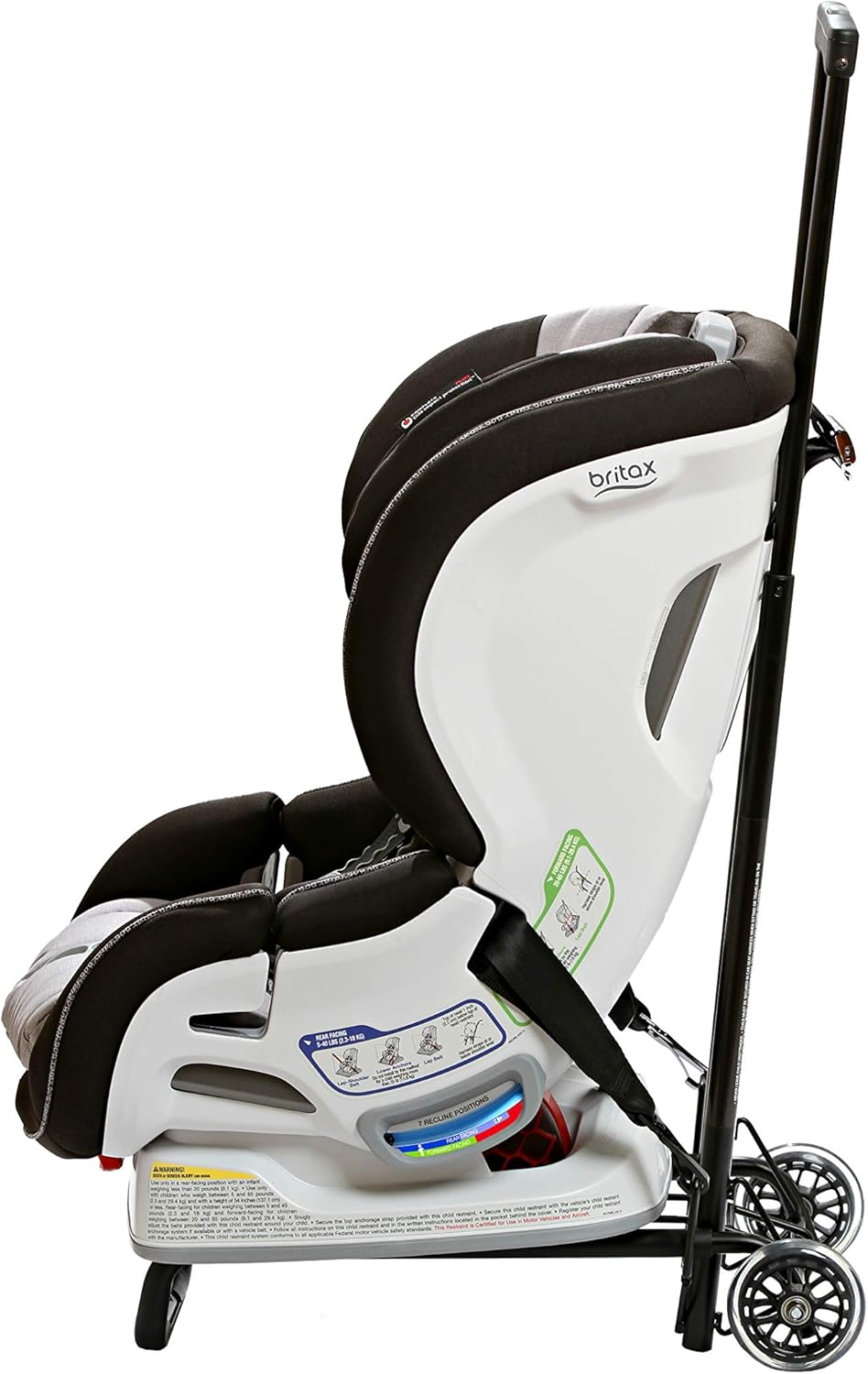 Britax Car Seat Travel Cart | Adjustable Handle + Compact Fold + Fits in Airplane Overhead Bin, Black, 42X13.5X5.5 Inch (Pack of 1)