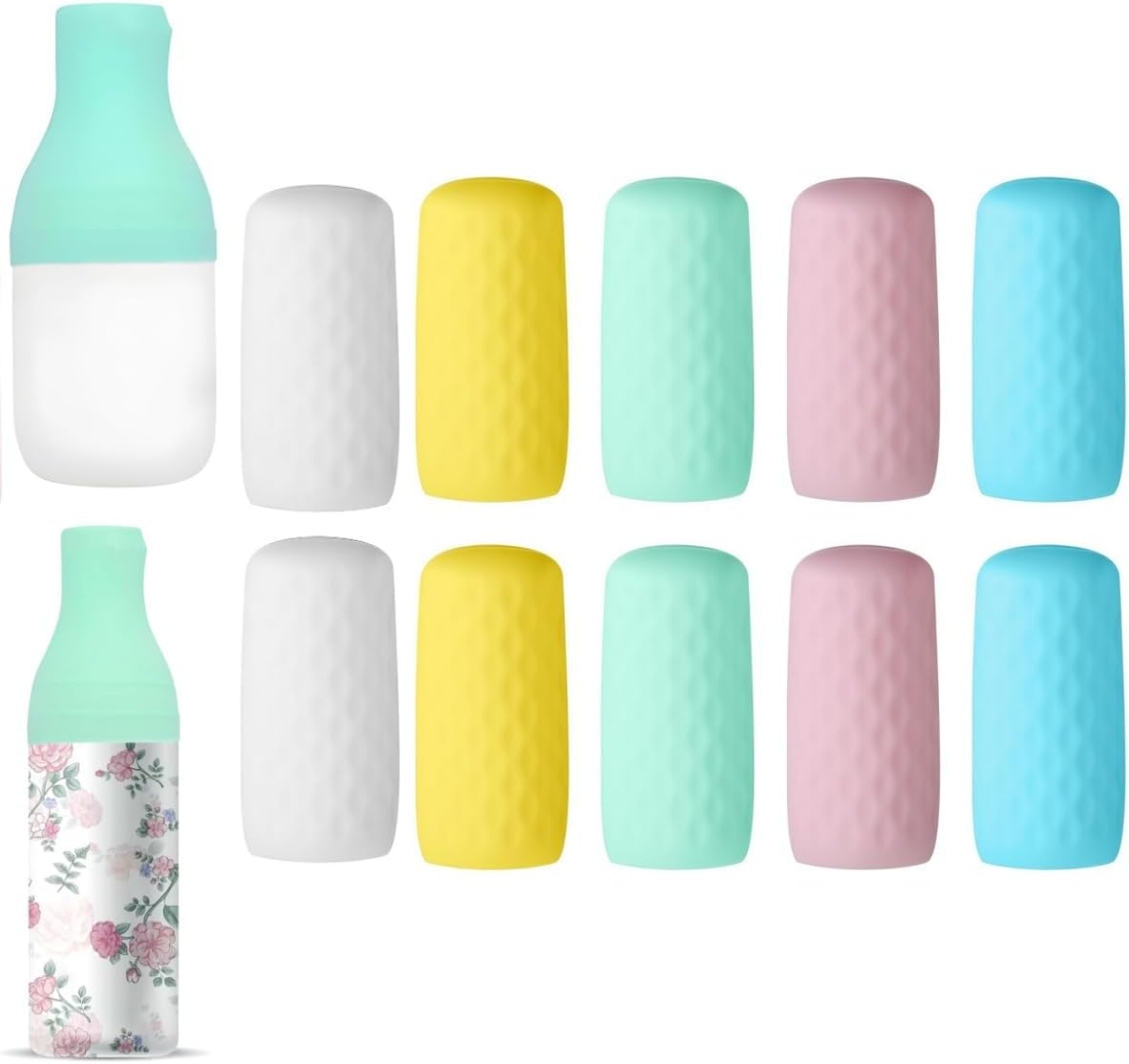 10Pcs Silicone Bottle Covers,Reusable Elastic-Sheathing Leak-Proof Travel Toiletries Caps, Silicone Travel Bottle Caps Fit Most Travel-Size Bottles(Multicolour) image number 2