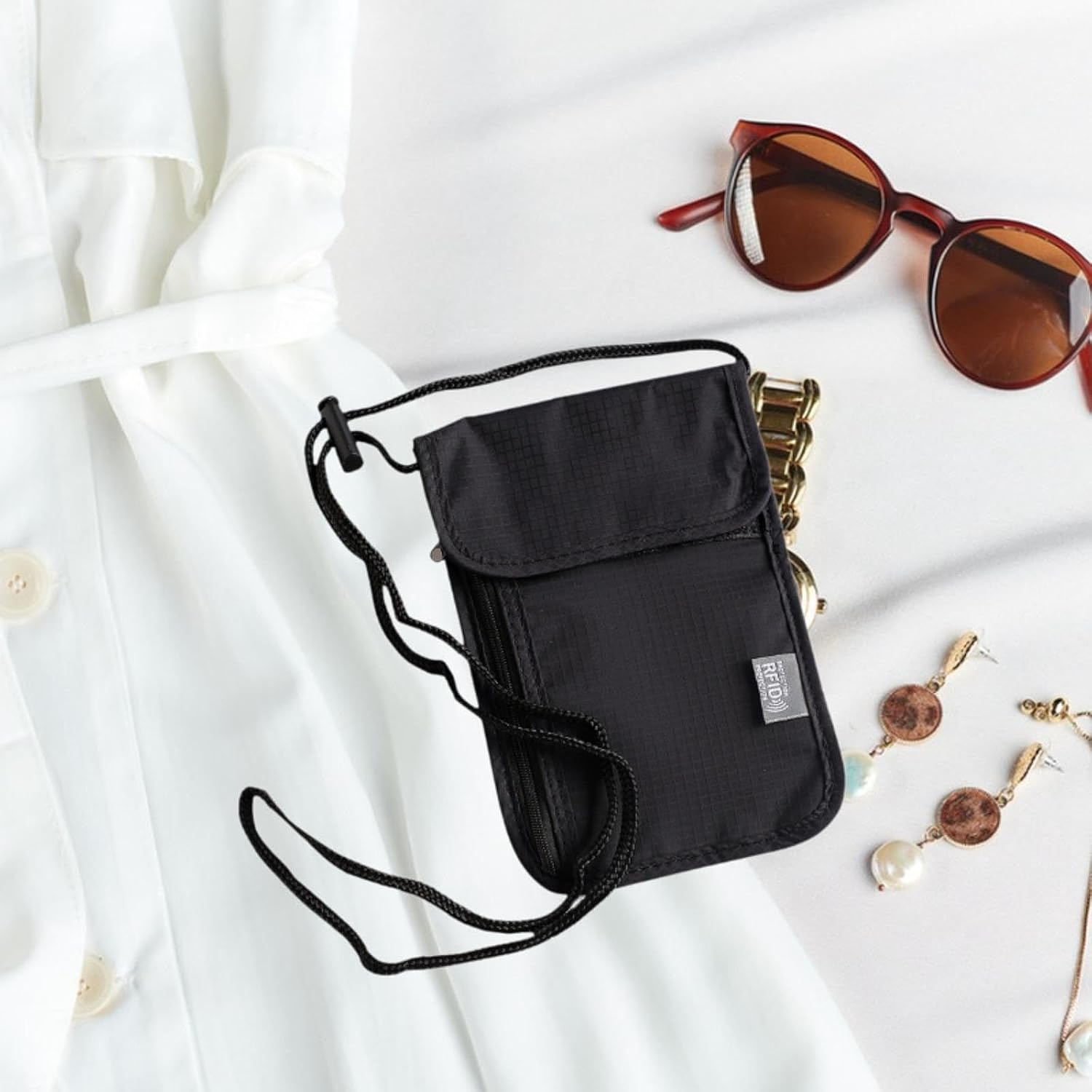 Frediuo Neck Wallet Travel Pouch for Men Multi Pockets Crossbody Bag Card Storage Organizer Case with Adjustable Strap for Commuting image number 5