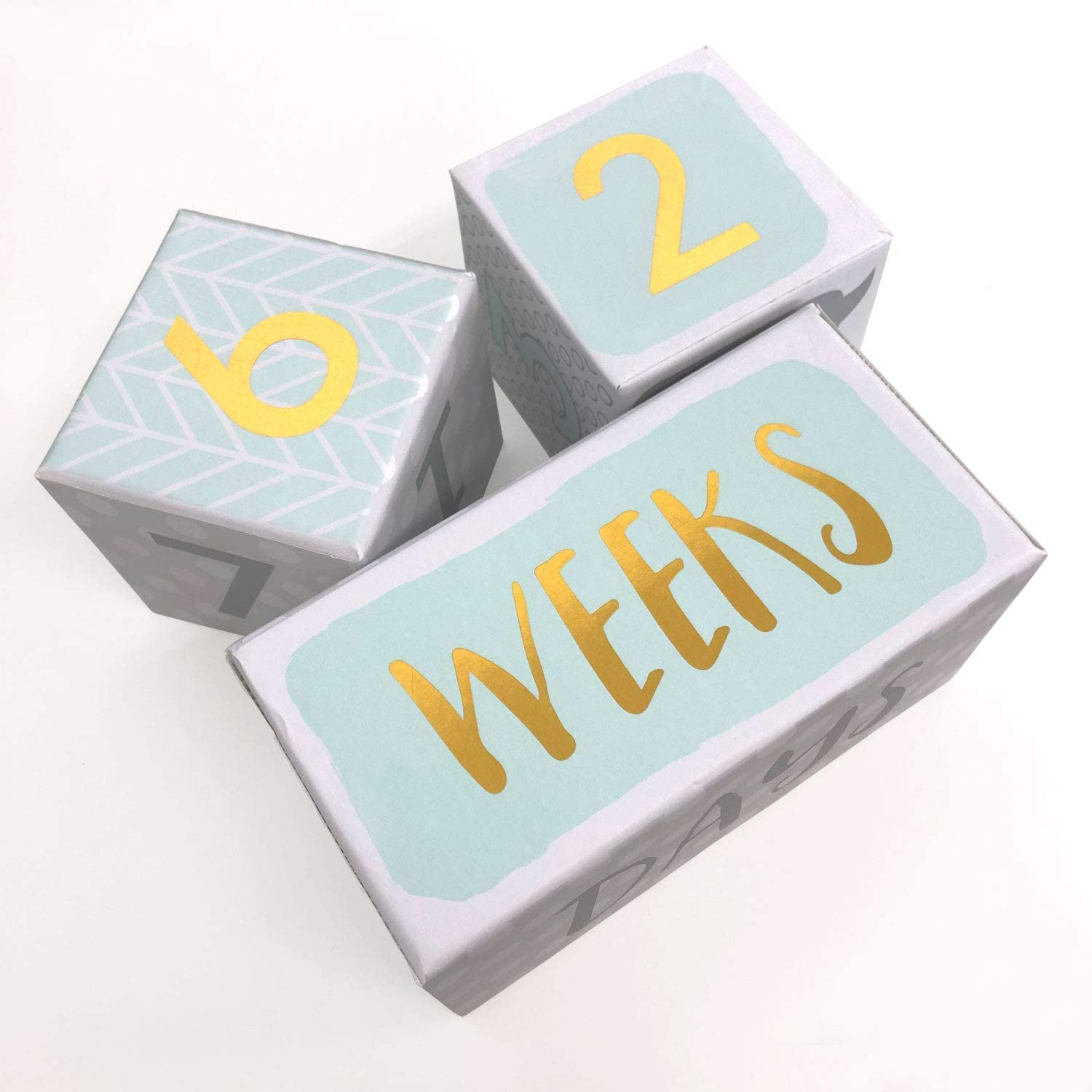 Baby Aspen My First Milestone Age Blocks, White/Grey/Mint/Gold